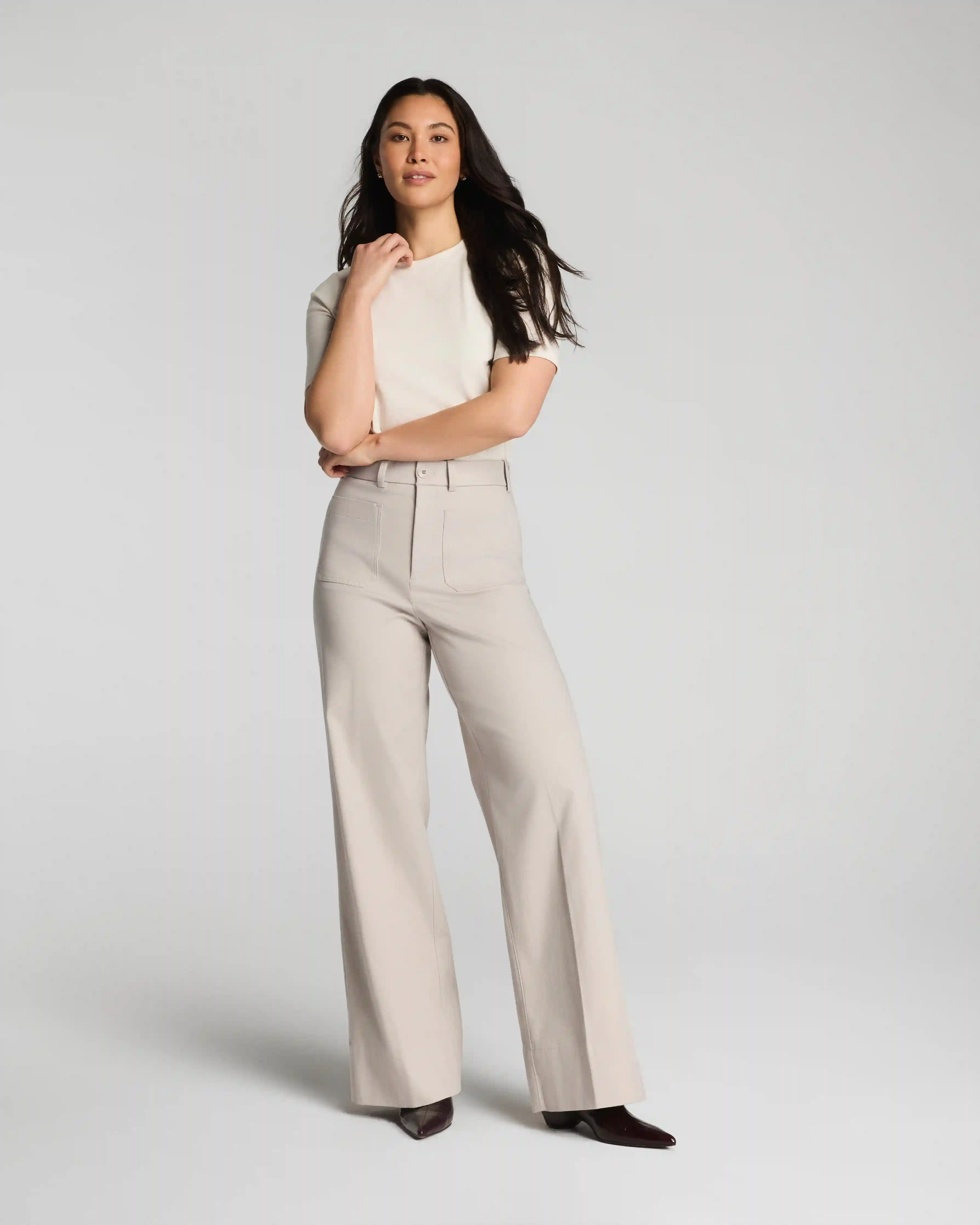 SPANXsupersmooth®  Stretch Twill Wide Leg Pant with Patch Pockets | Bone