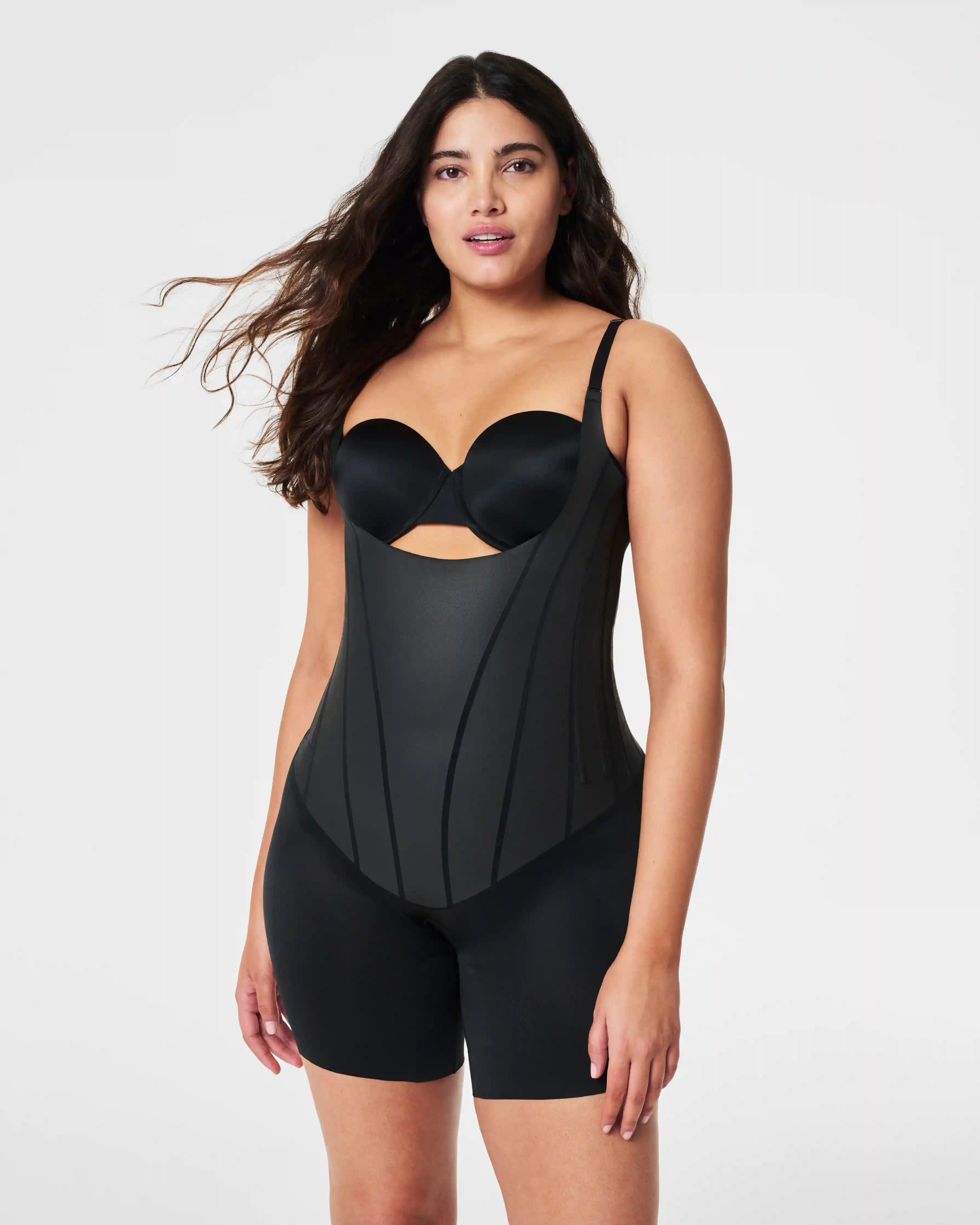 SPANXsupersculpt®  TotalContour Open-Bust Mid-Thigh Bodysuit | Very Black