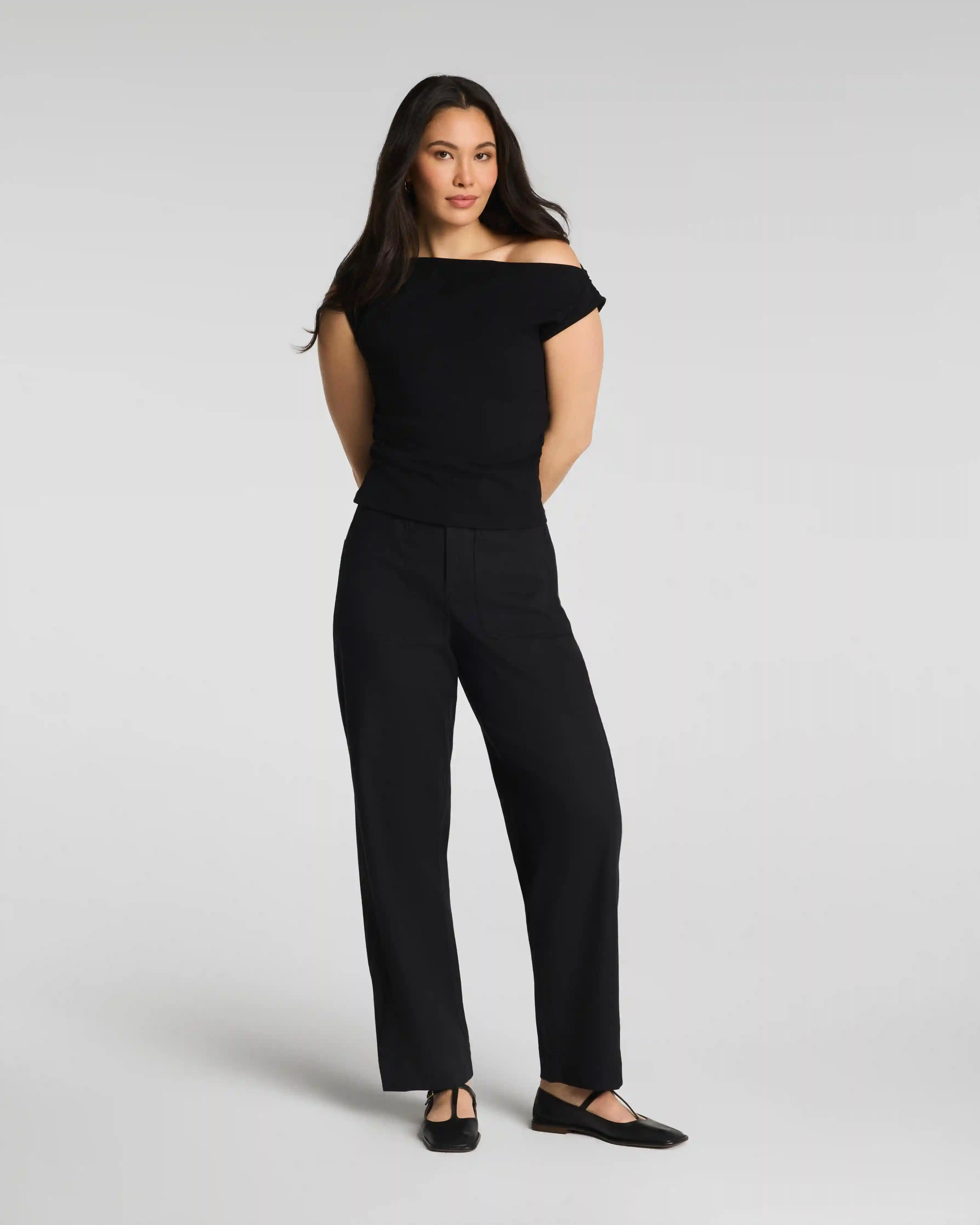 SPANXsupersmooth®  Stretch Twill Utility Barrel Leg Pant with Patch Pockets | Classic Black