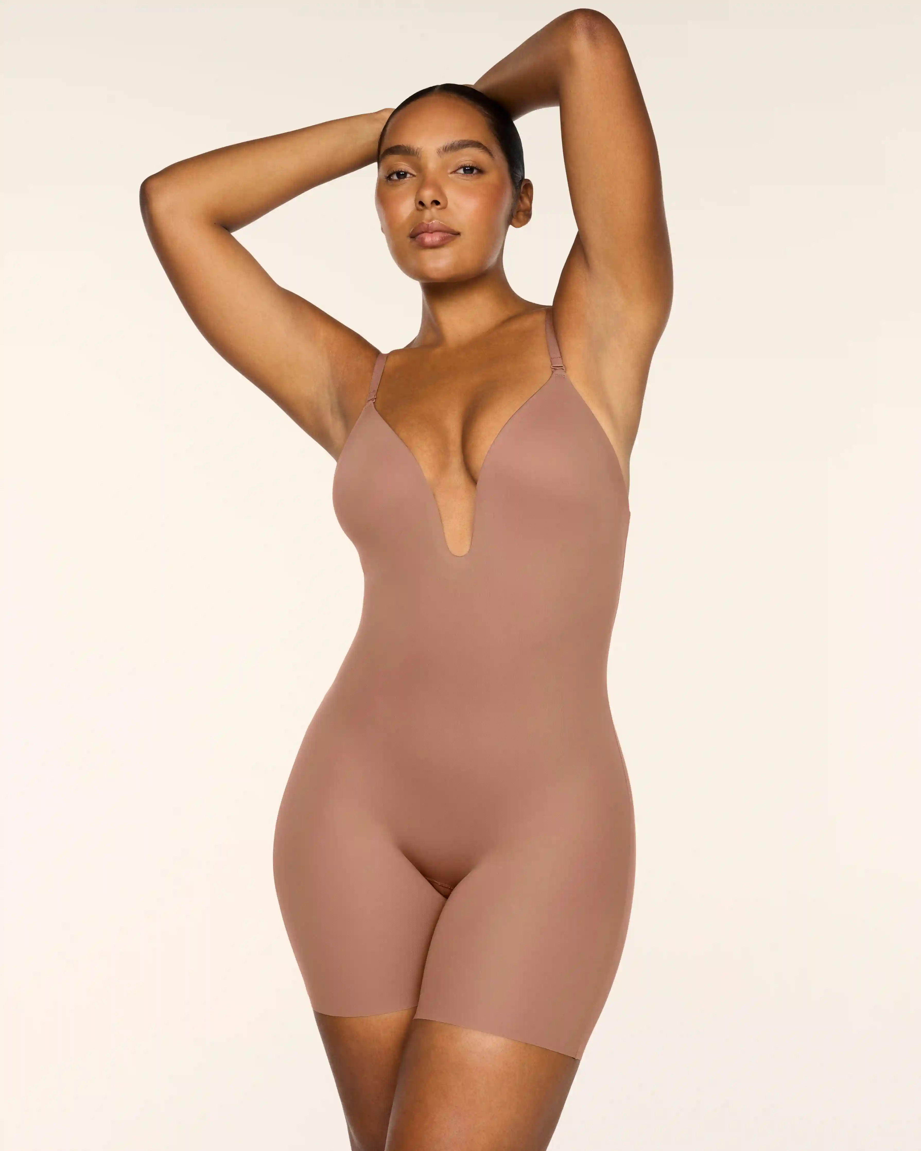 SPANXshape® Suit Your Fancy Plunge Low-Back Mid-Thigh Bodysuit | Cinnamon