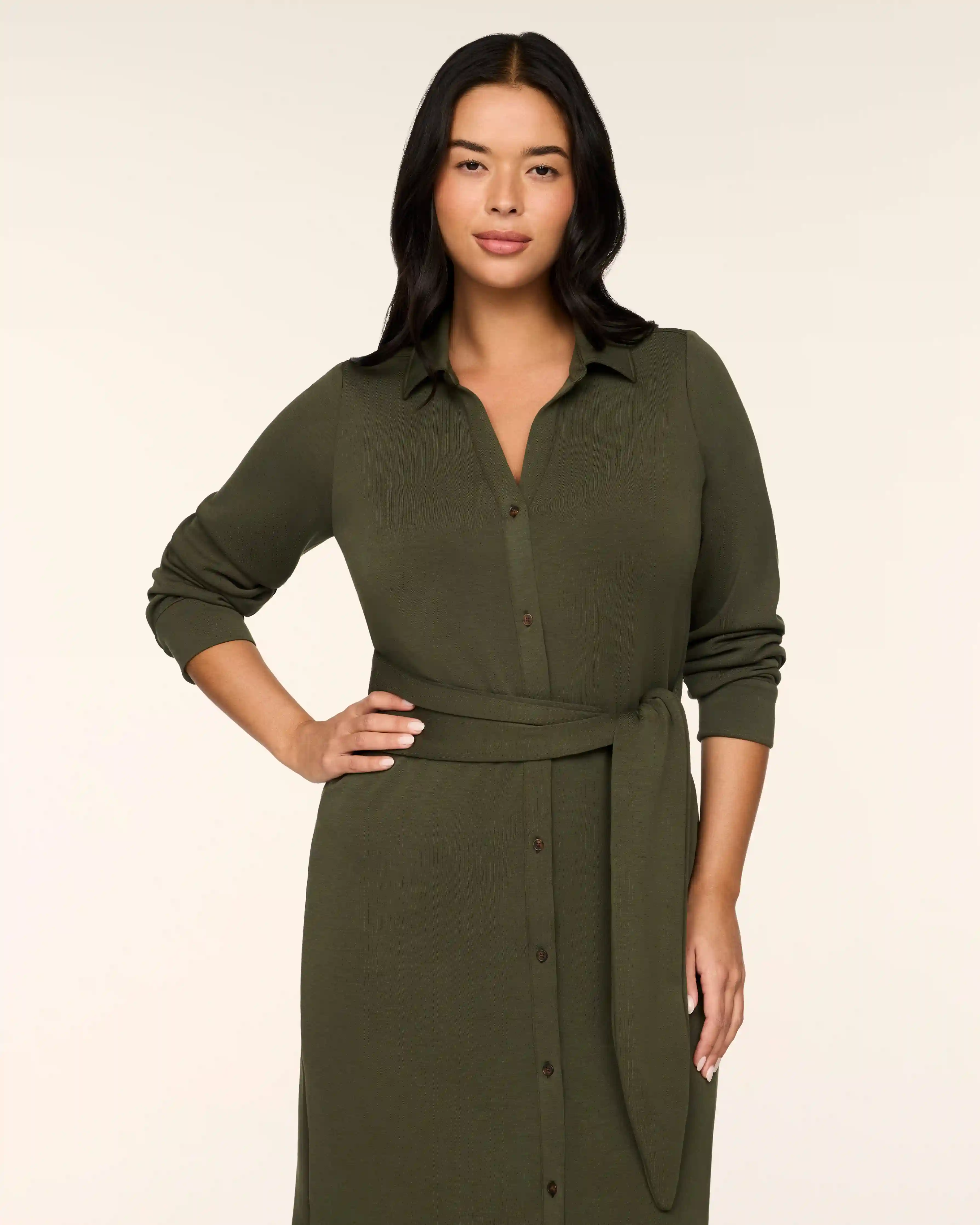 Alternative view of SPANX AirEssentials® Tie-Waist Midi Shirt Dress | Monstera