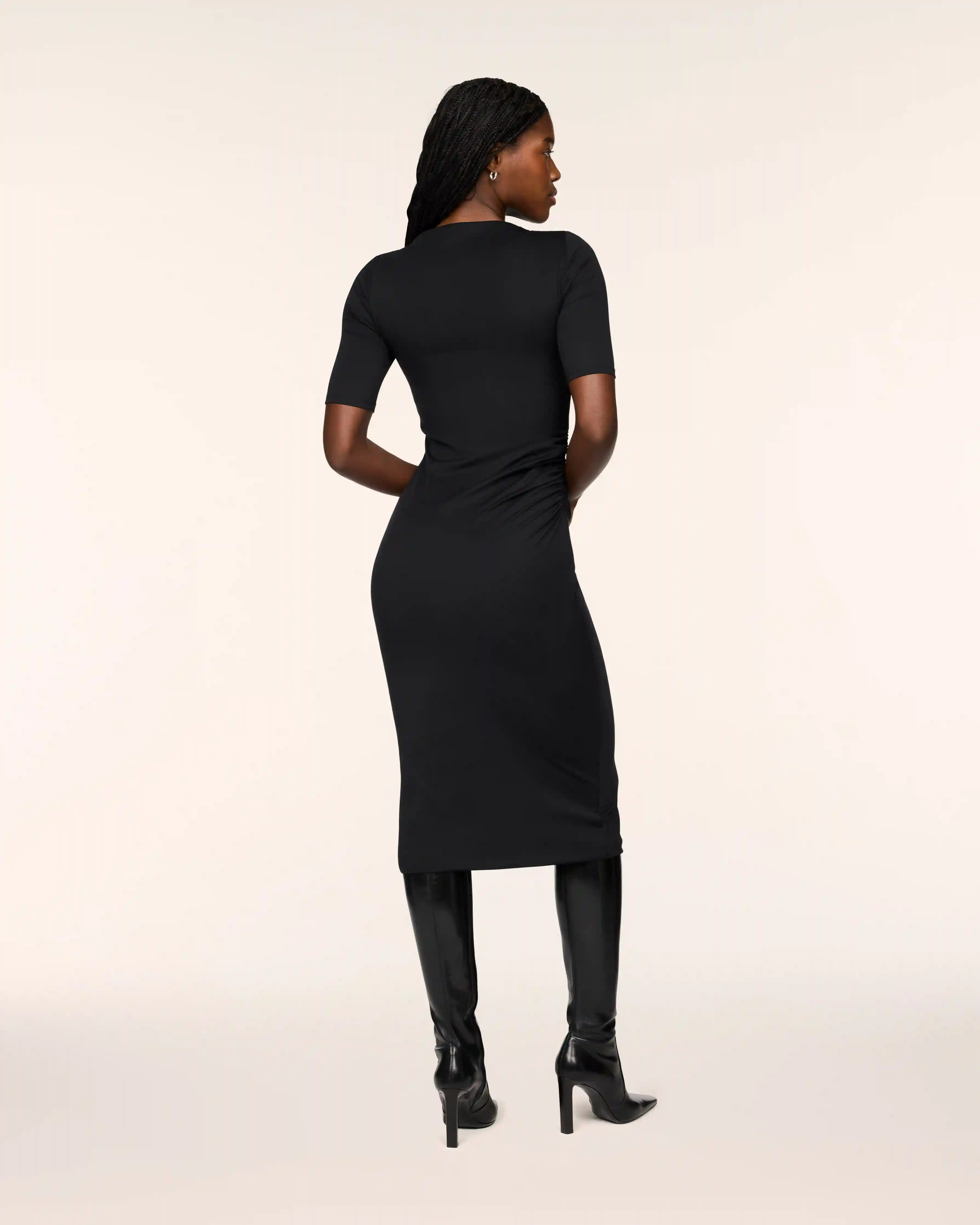Alternative view of SPANXsmooth® Jersey High Neck Ruched Midi Dress | Classic Black