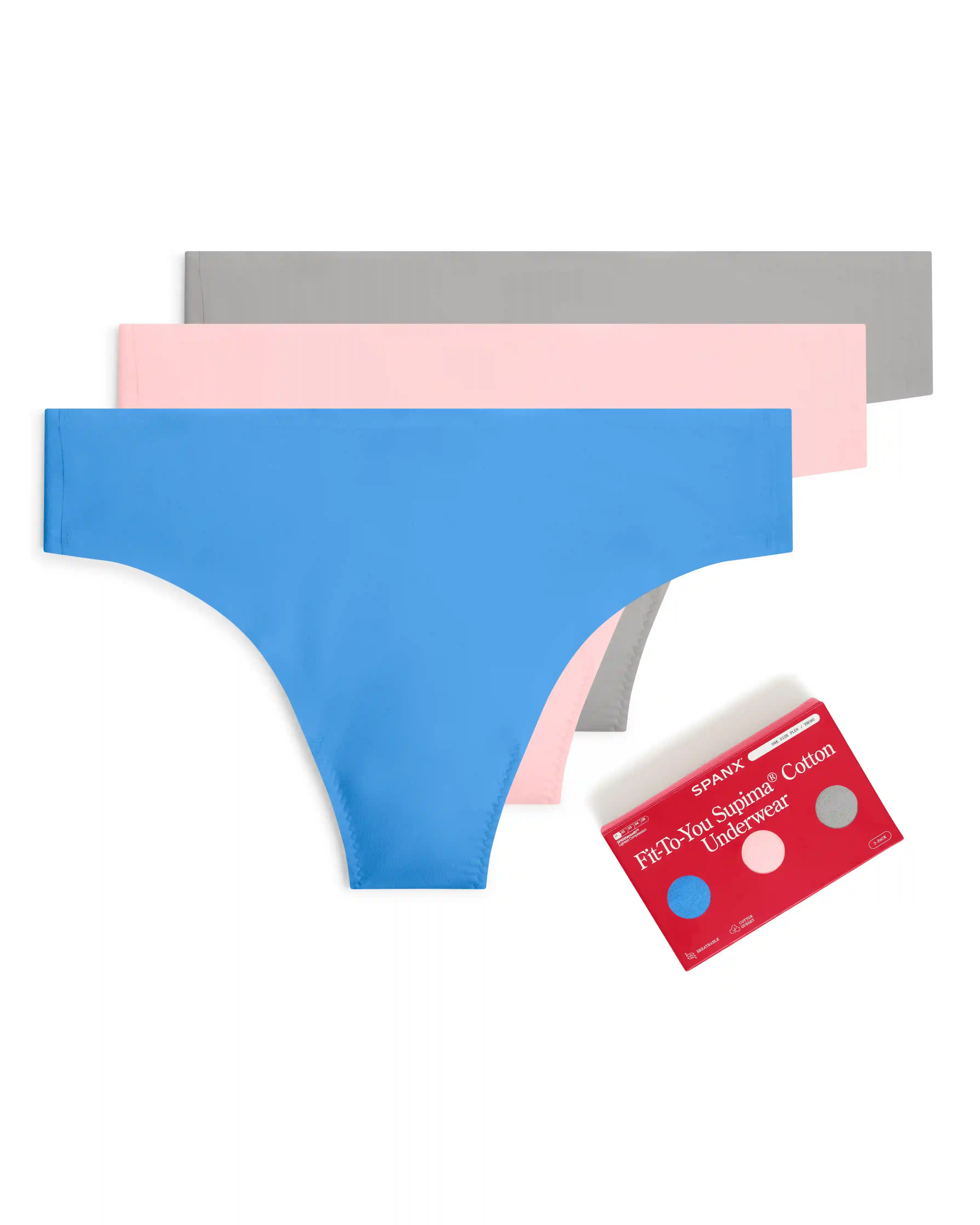 SPANXsmooth®  Fit-To-You Supima® Cotton Thong 3-Pack Box | Aster/Rosebud/Basalt