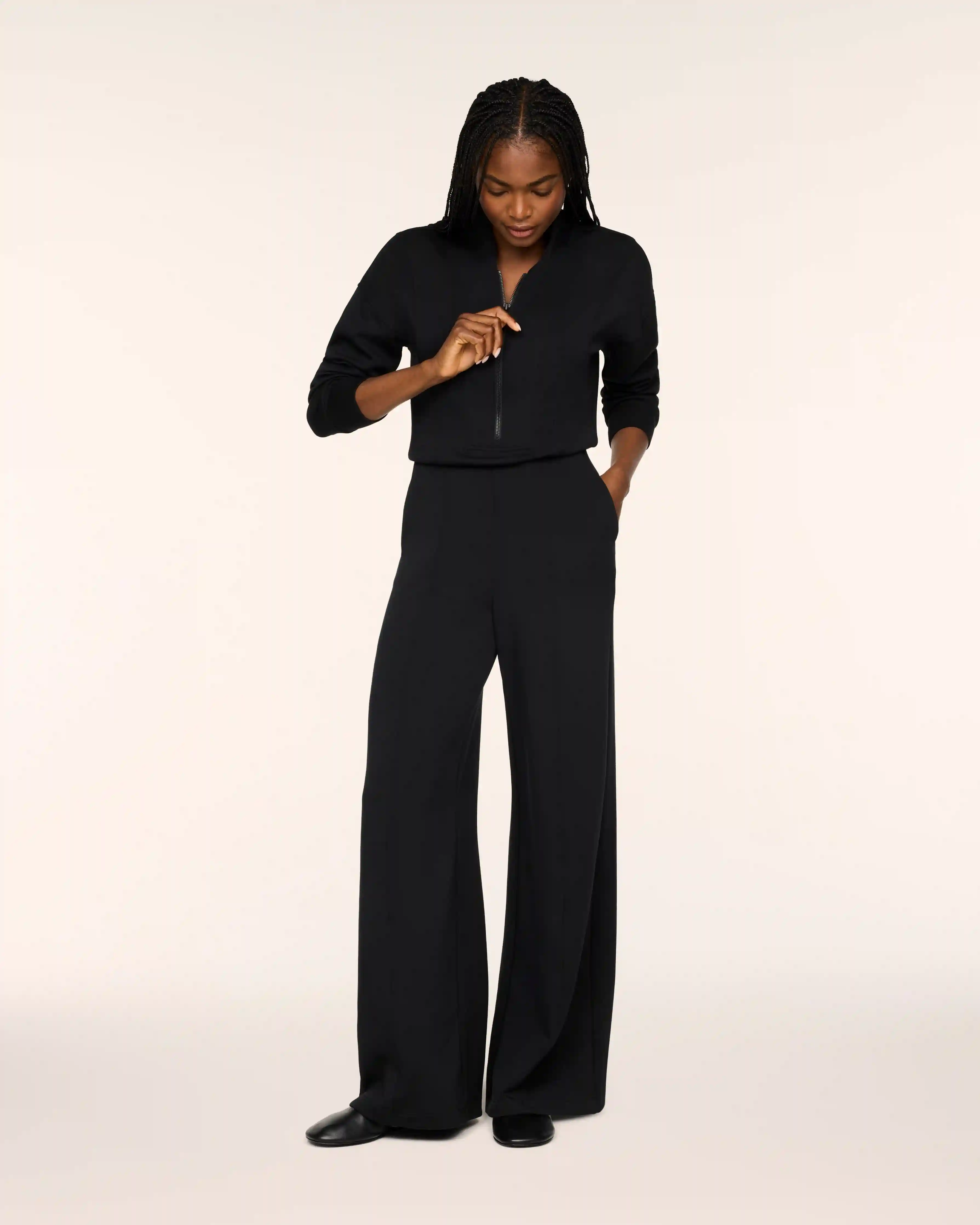 SPANX AirEssentials® Long Sleeve Shawl Collar Jumpsuit | Very Black