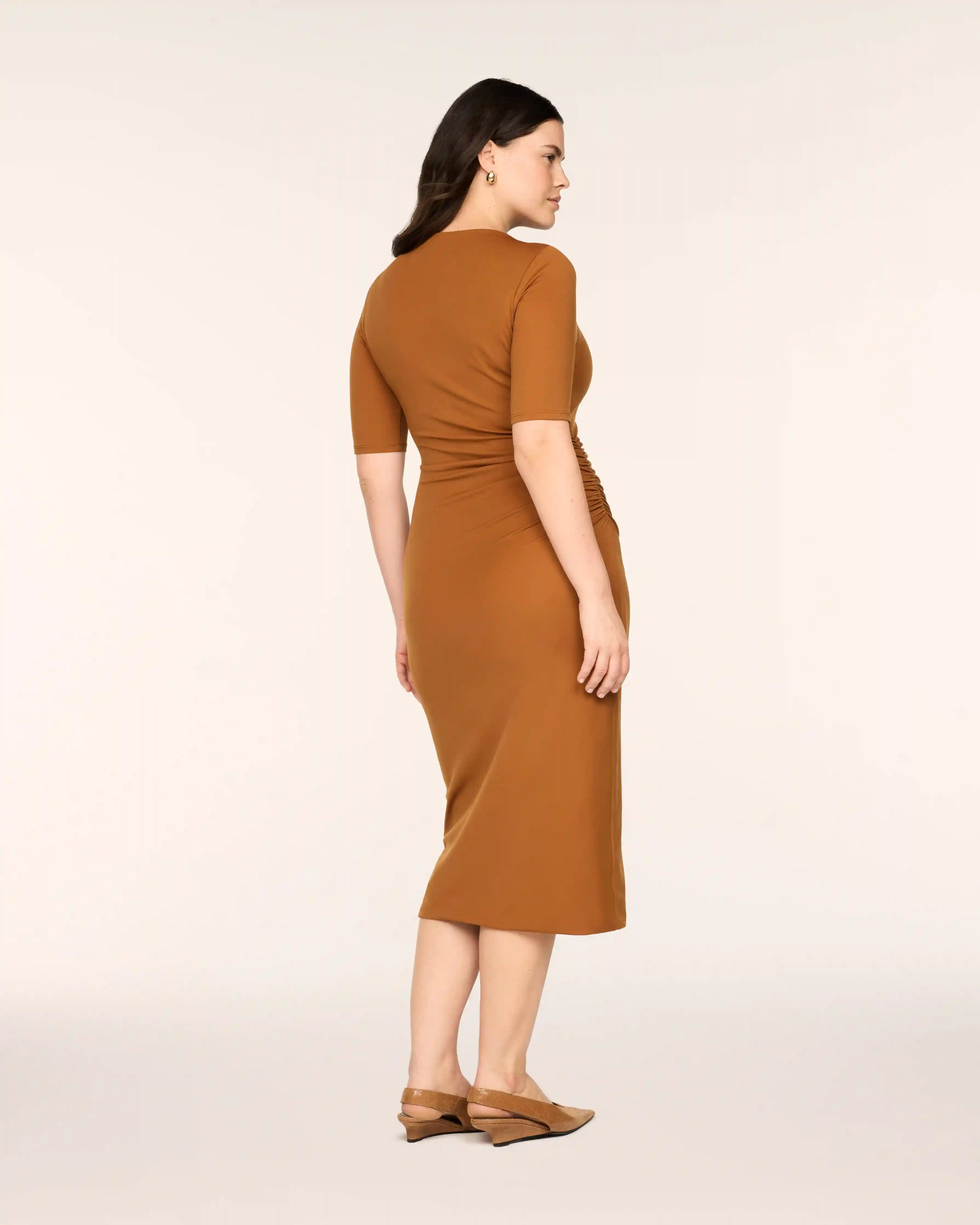 Alternative view of SPANXsmooth® Jersey High Neck Ruched Midi Dress | Russet