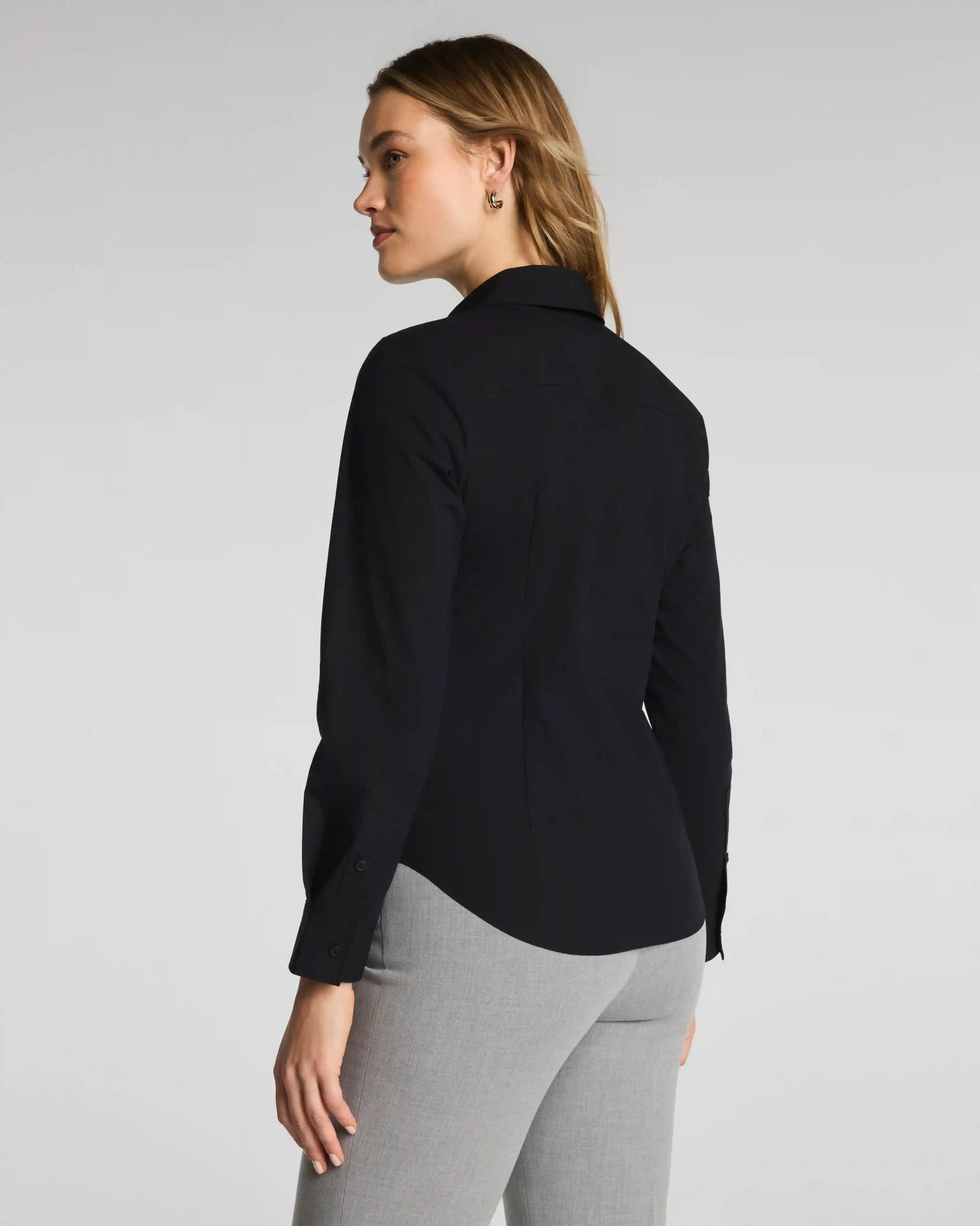 Alternative view of SPANX® Poplin No-Gape Tailored Button Down | Classic Black