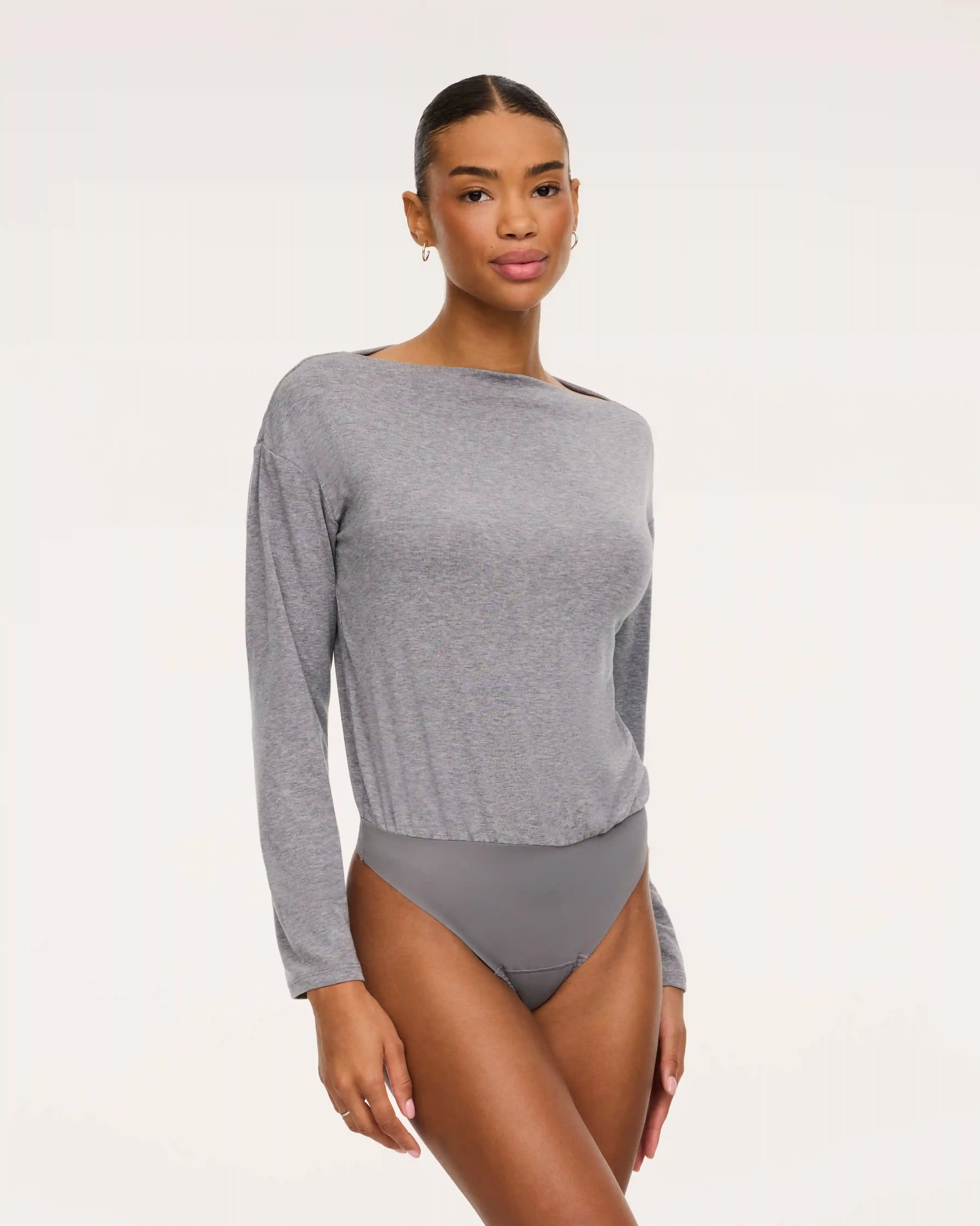 Alternative view of SPANX® CashKnit Slash Neck Long Sleeve Bodysuit | Lava Grey