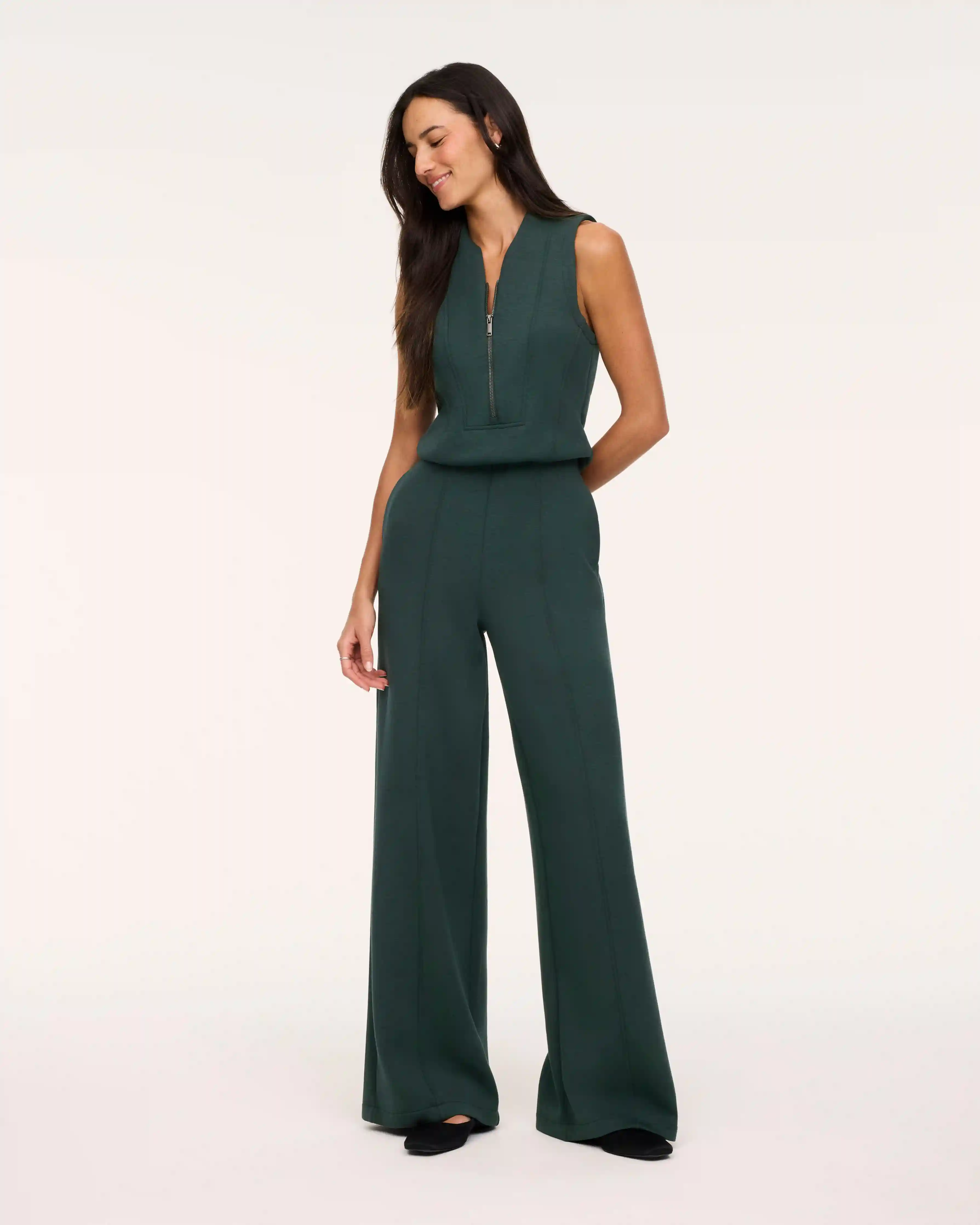 SPANX AirEssentials® Shawl Collar Half Zip Jumpsuit | Night Forest Heather