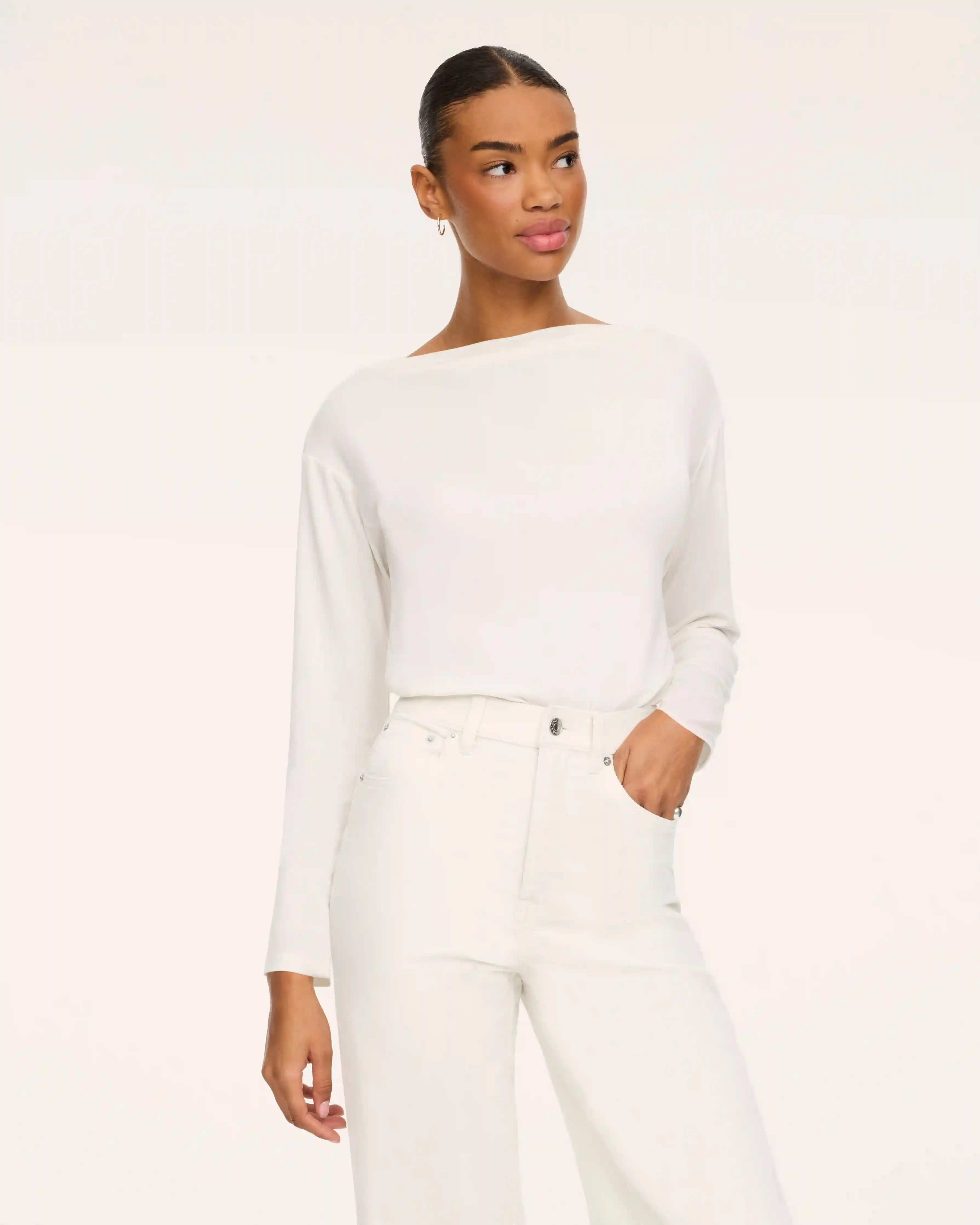 SPANX® CashKnit Slash Neck Long Sleeve Bodysuit | Ivory