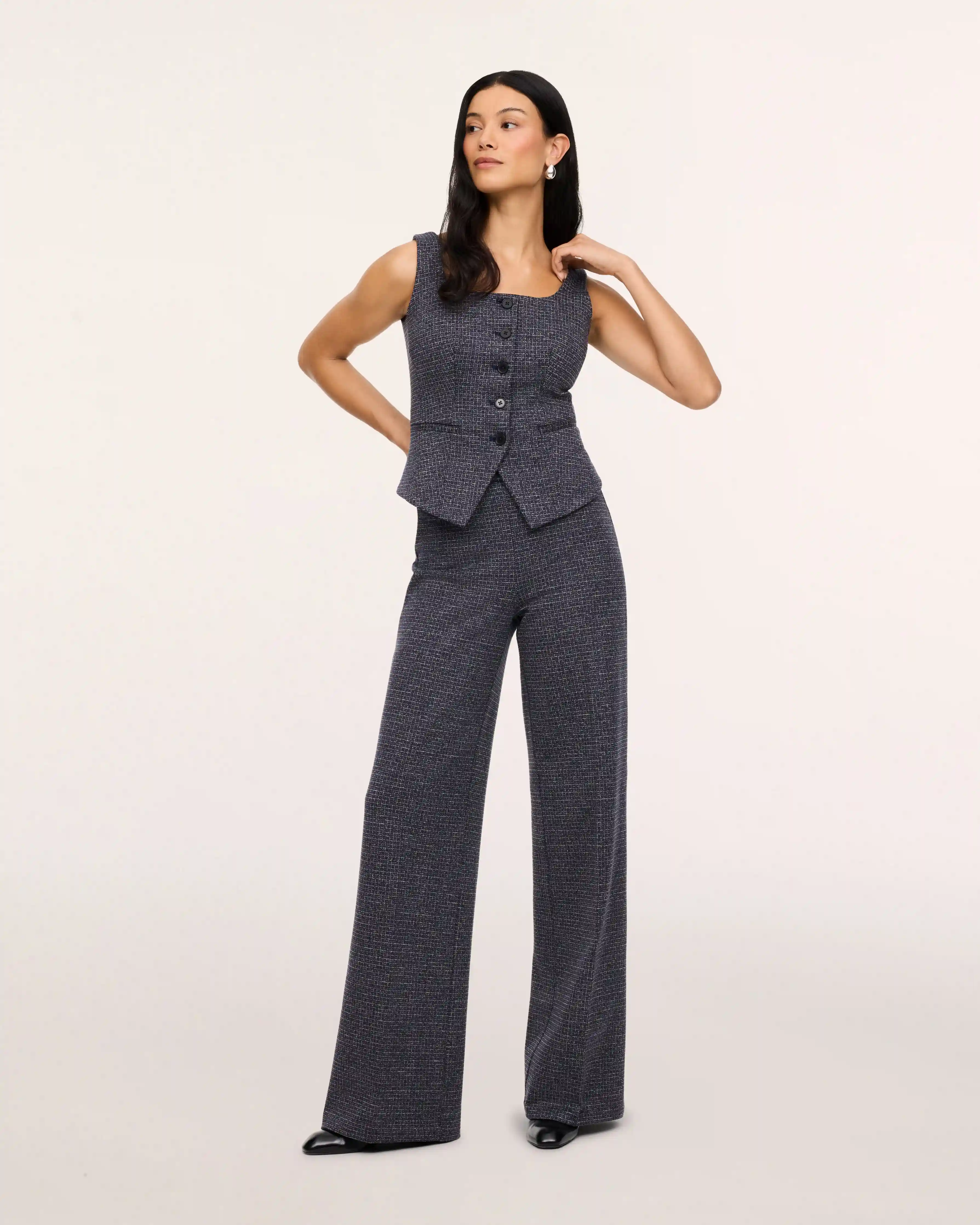 SPANXsupersmooth® PerfectFit Ponte Jacquard Wide Leg Pant | Timeless Navy Gingham