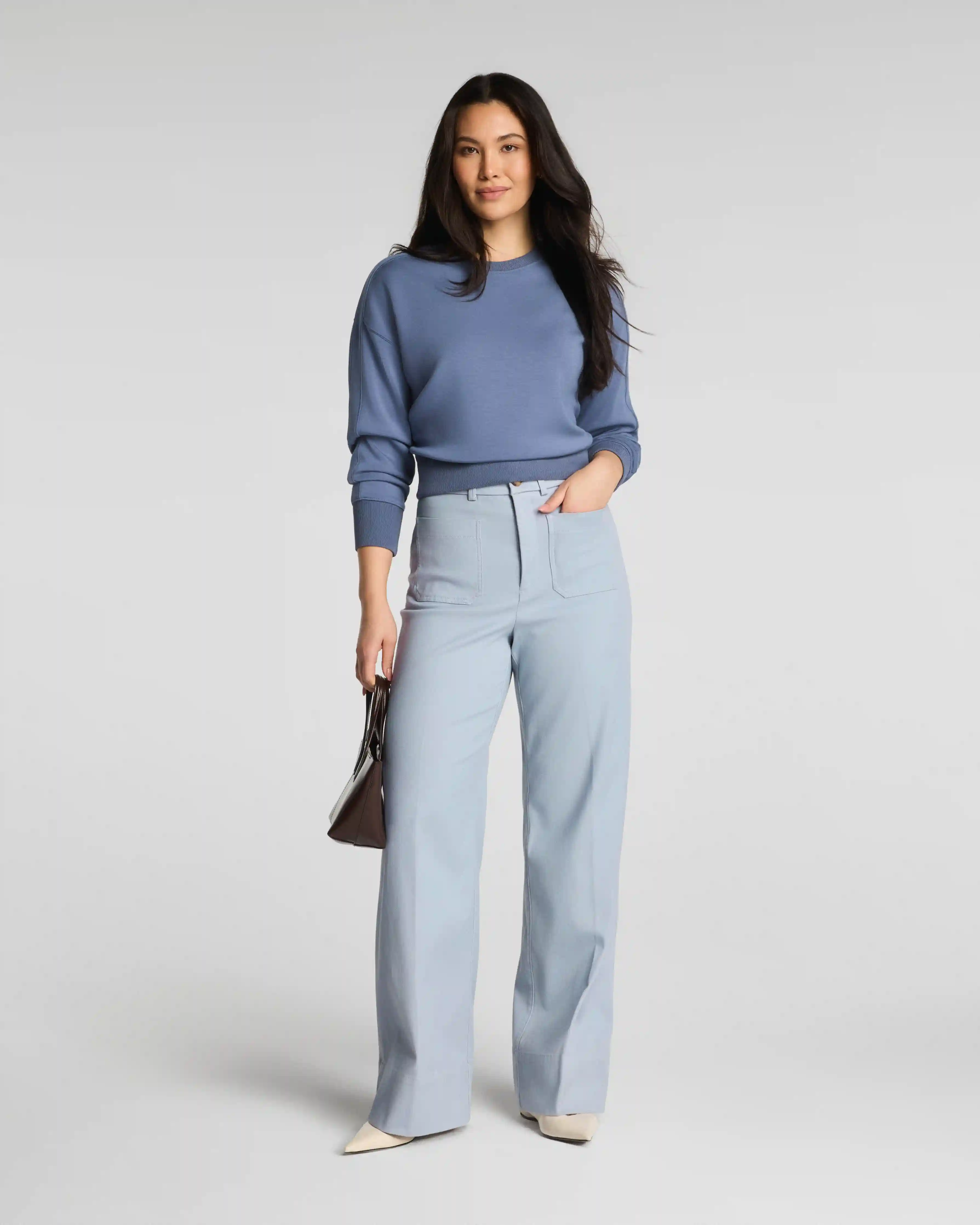 SPANXsupersmooth®  Stretch Twill Wide Leg Pant with Patch Pockets | Himalayan Cloud