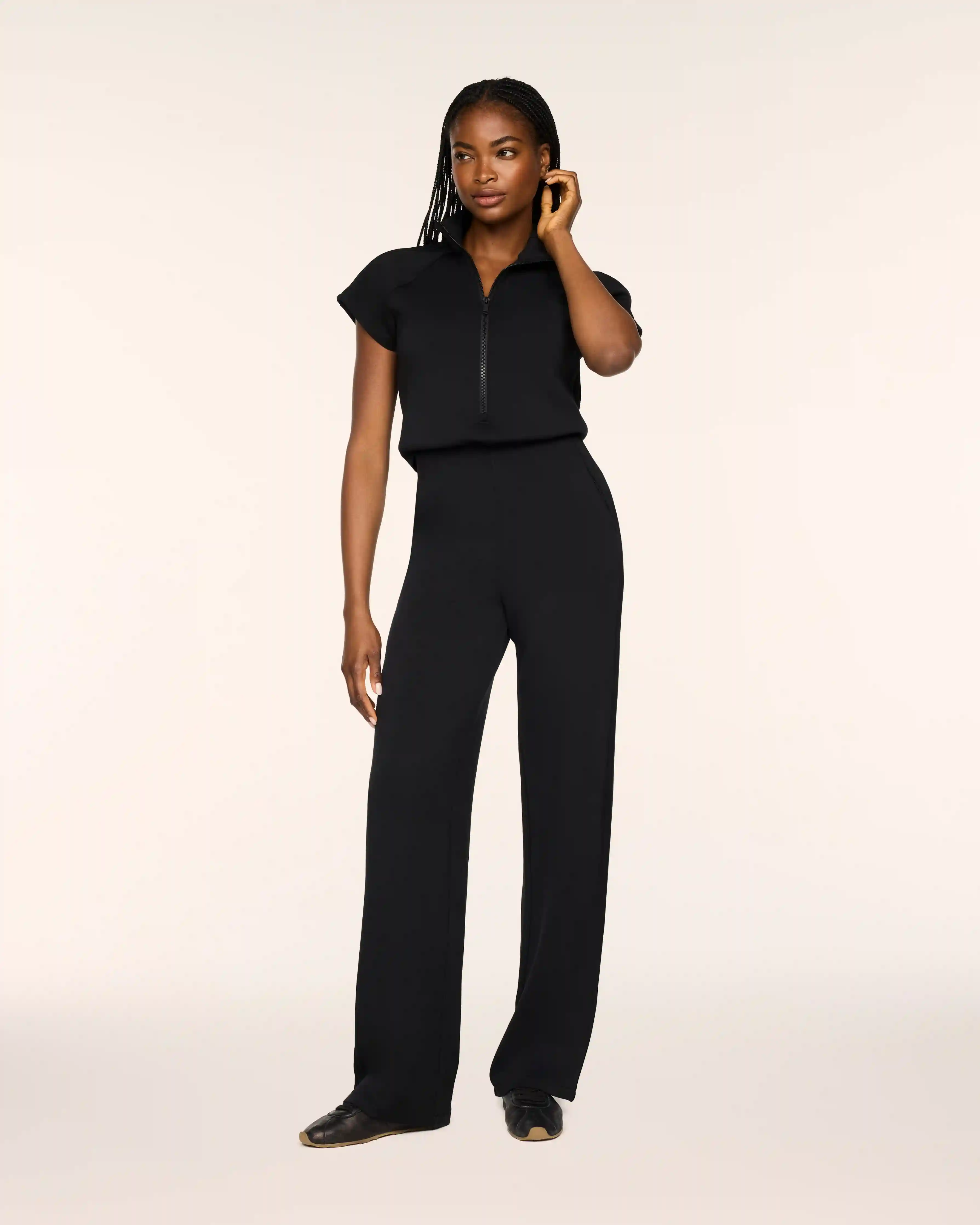 SPANX AirEssentials® Pintuck Half Zip Jumpsuit | Very Black