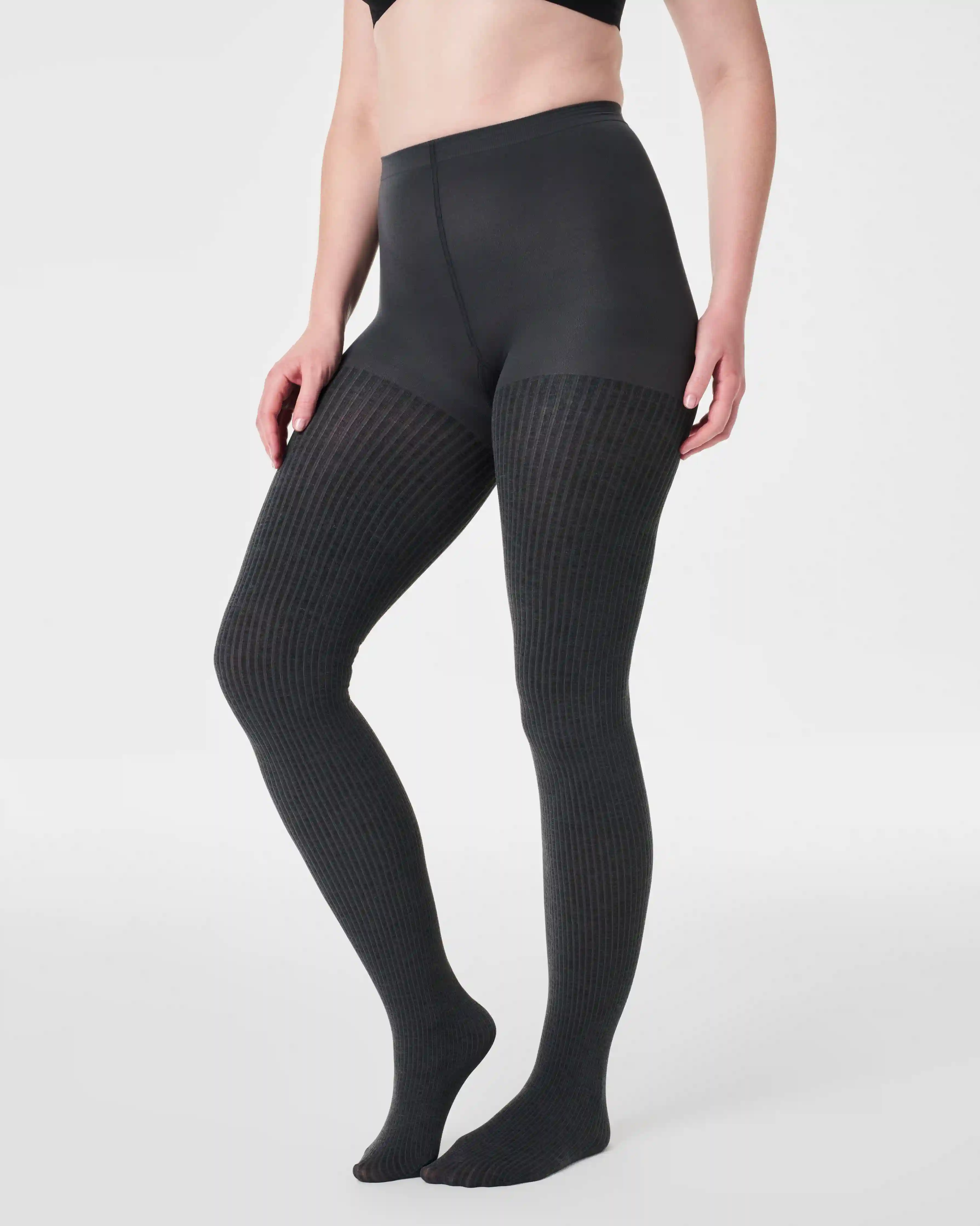 SPANXshape®  Rib Knit Shorty Tights | Charcoal Heather Cozy Rib