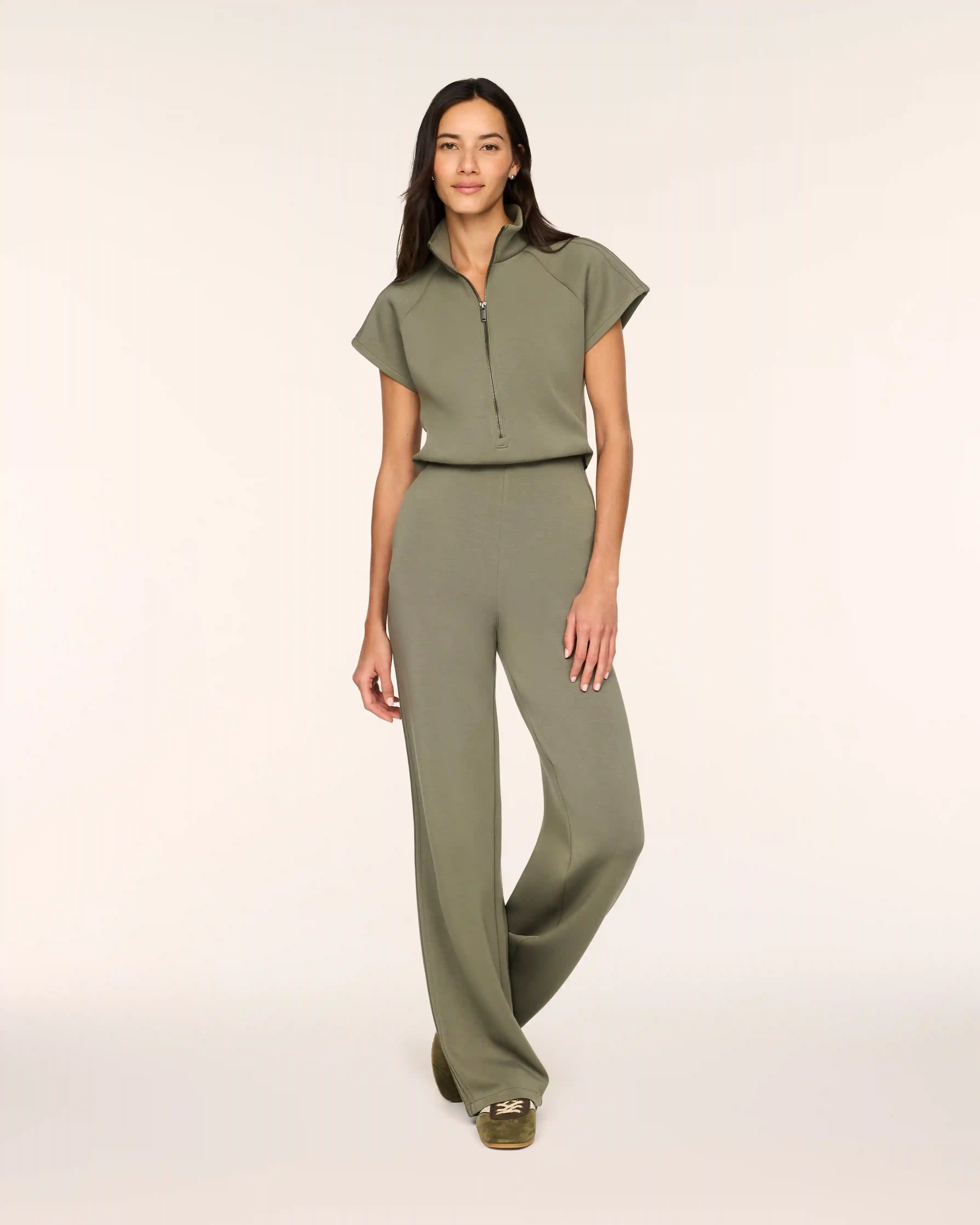 SPANX AirEssentials® Pintuck Half Zip Jumpsuit | Herb