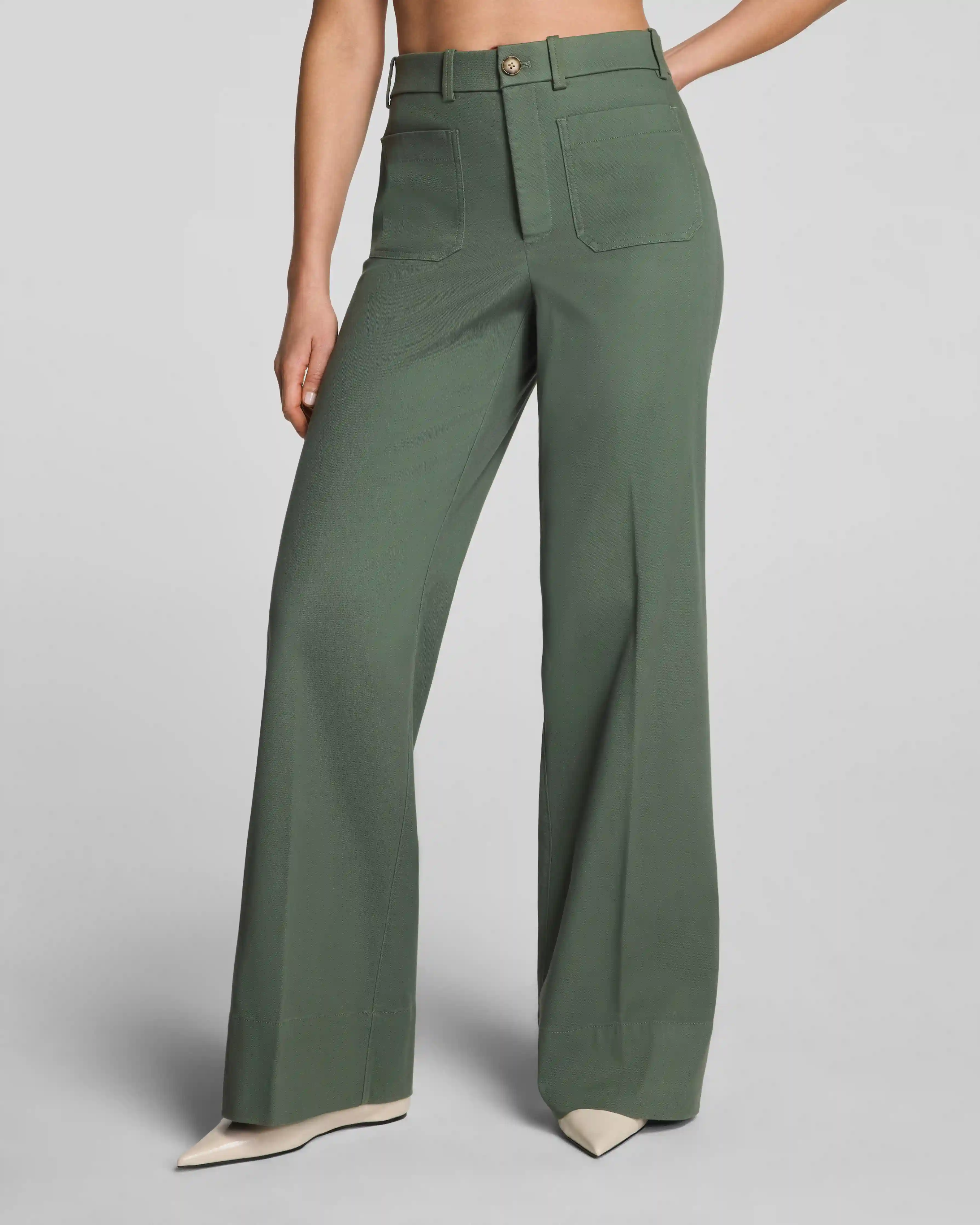 Alternative view of SPANXsupersmooth®  Stretch Twill Wide Leg Pant with Patch Pockets | Eucalyptus