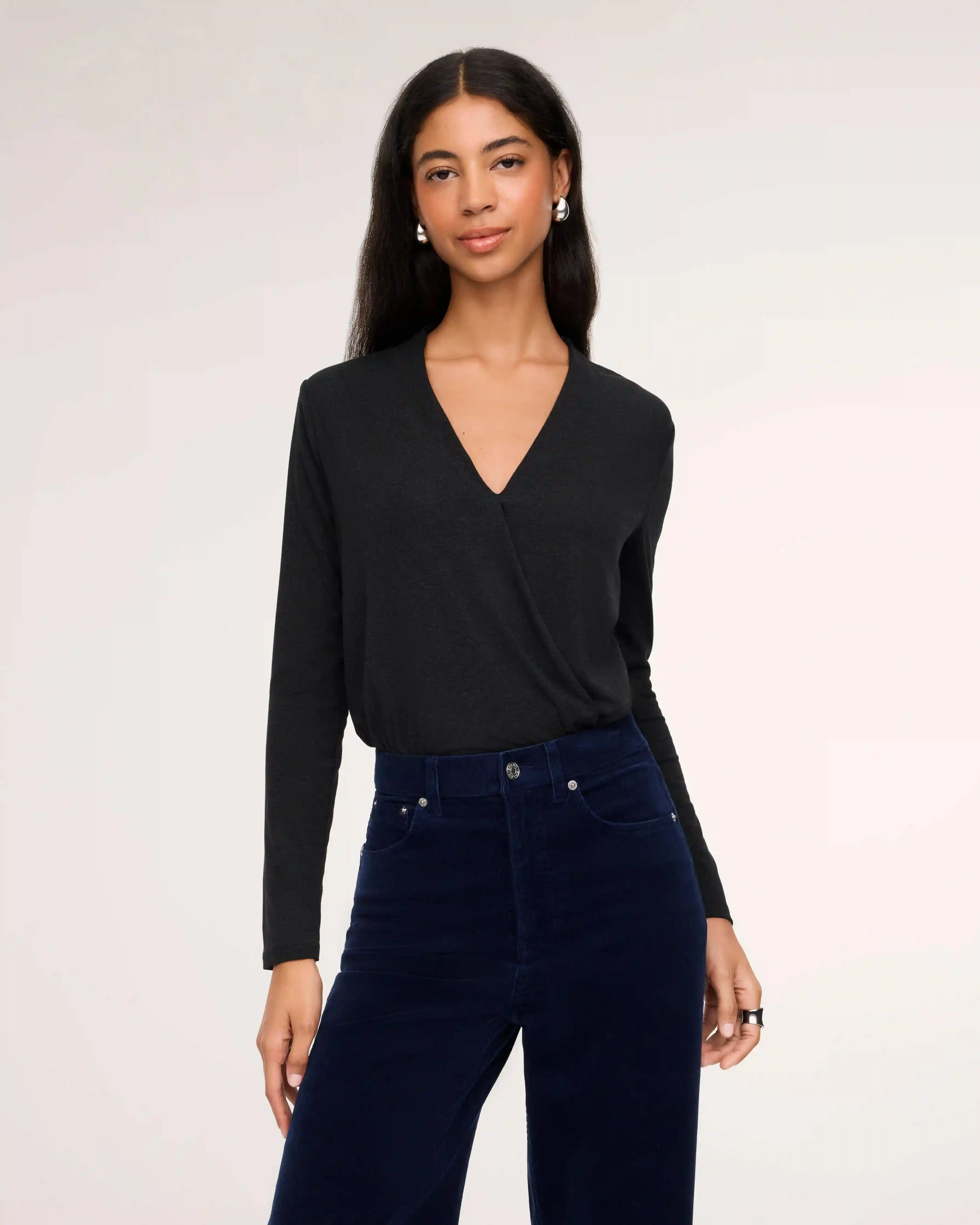 SPANX® CashKnit Long Sleeve Wrap Bodysuit | Classic Black