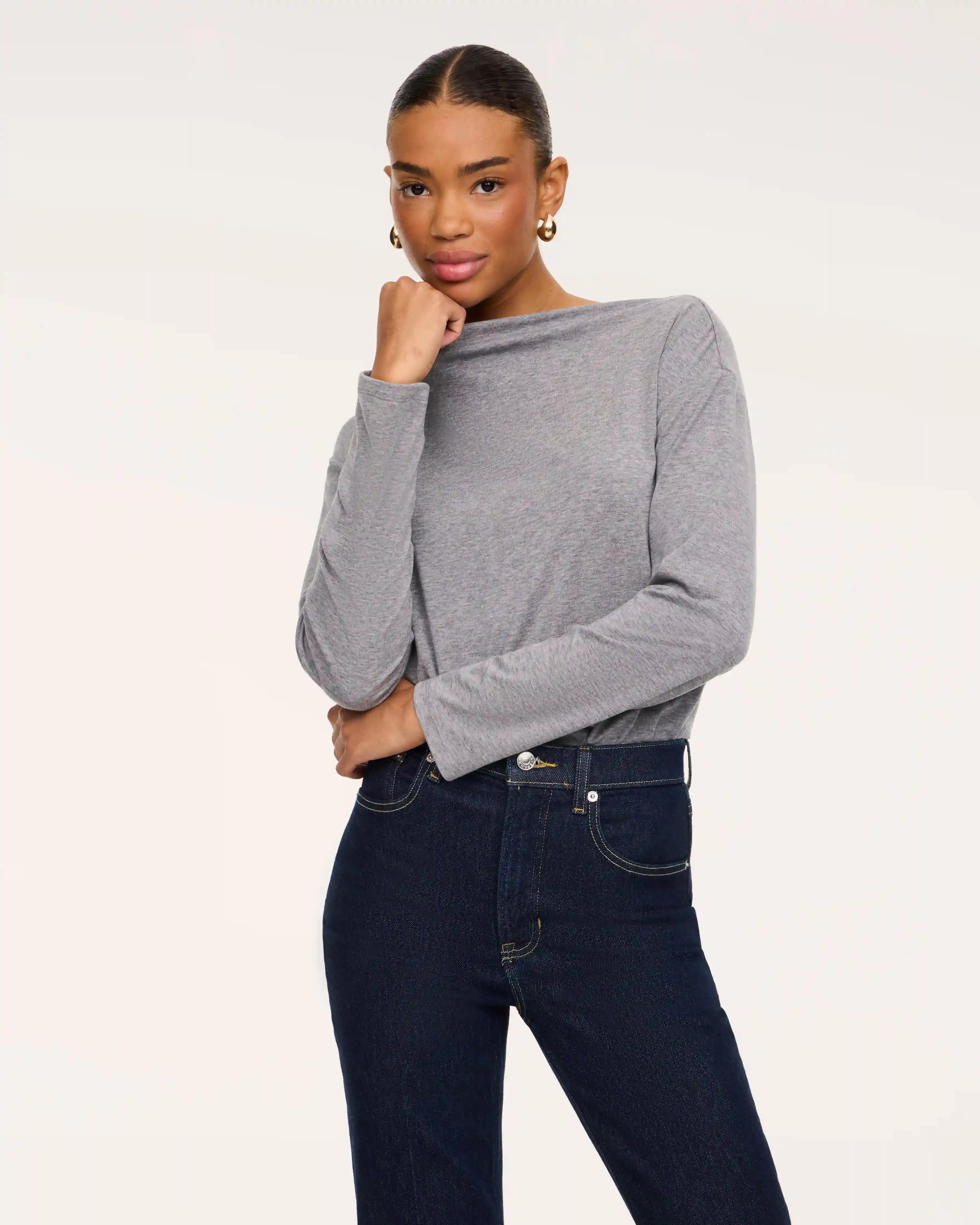 SPANX® CashKnit Slash Neck Long Sleeve Bodysuit | Lava Grey