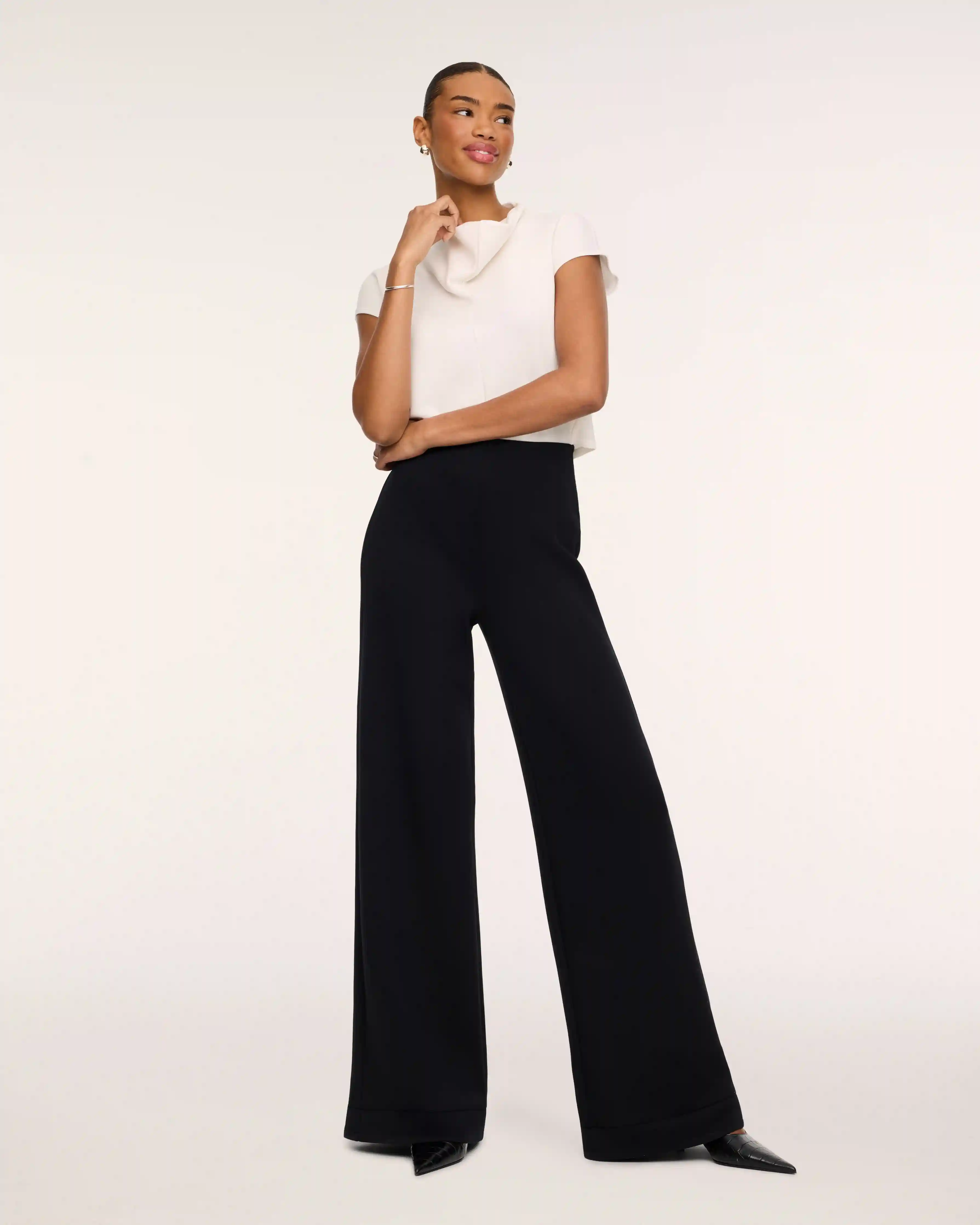SPANX AirEssentials® Draped Cowl Neck Jumpsuit | Ivory/Very Black