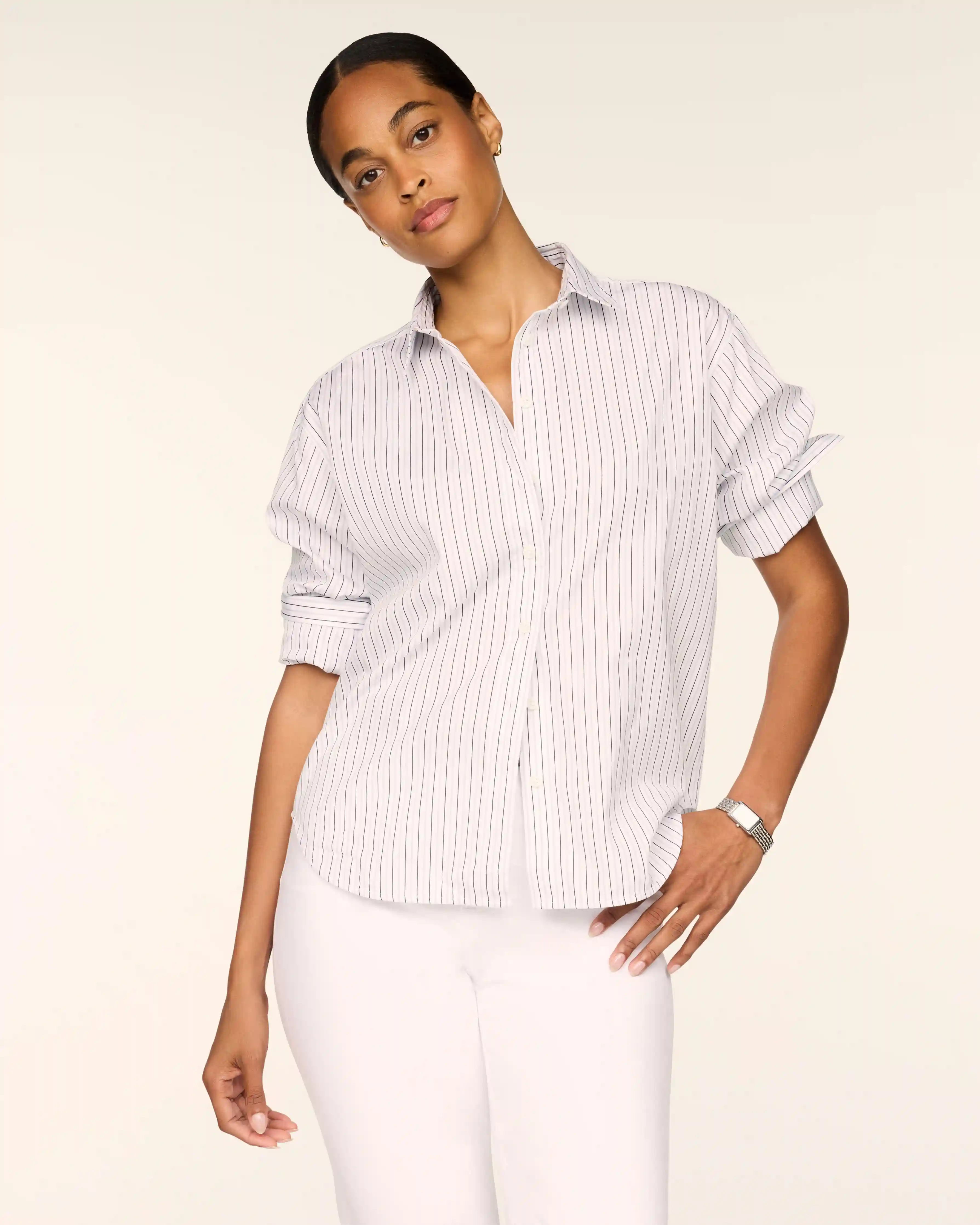 SPANX® Poplin Oversized Button-Up Shirt | Dusk/Daydream/Classic White Stripe