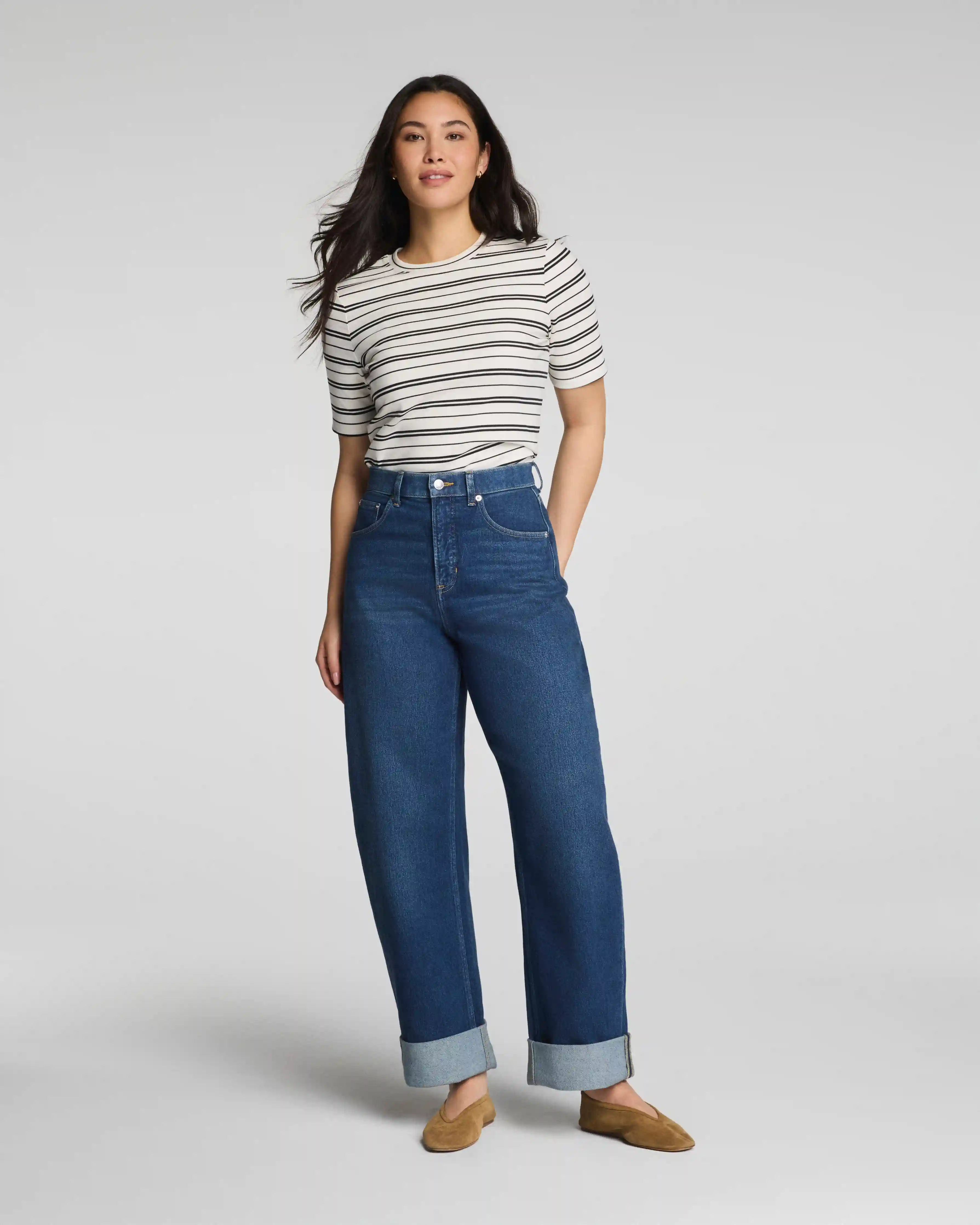 SPANXshape®  Authentic 360 Cuffed Horseshoe Jeans | Adriatic Blue
