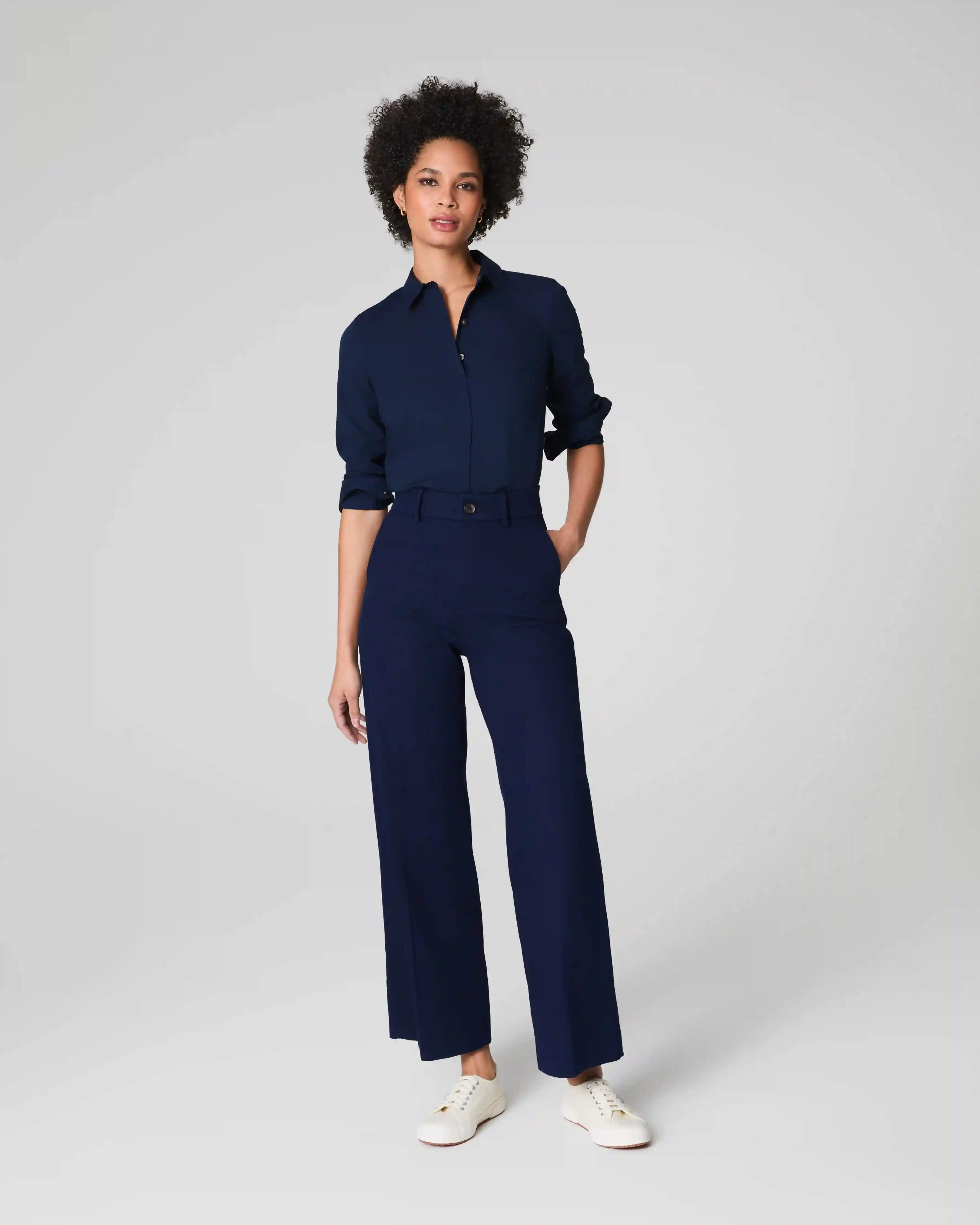 SPANXsupersmooth®  Stretch Twill Cropped Wide Leg Pant | Timeless Navy