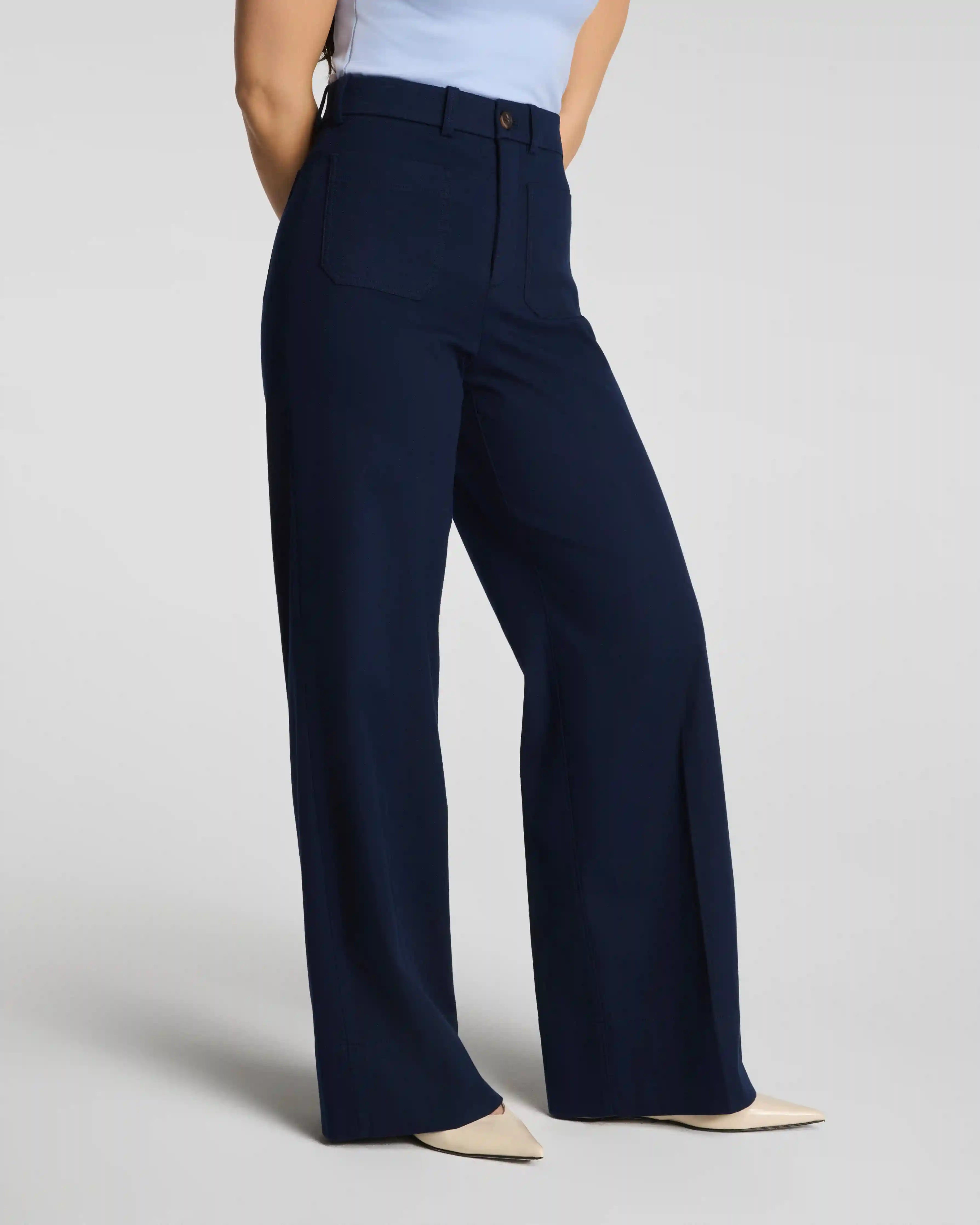 Alternative view of SPANXsupersmooth®  Stretch Twill Wide Leg Pant with Patch Pockets | Timeless Navy