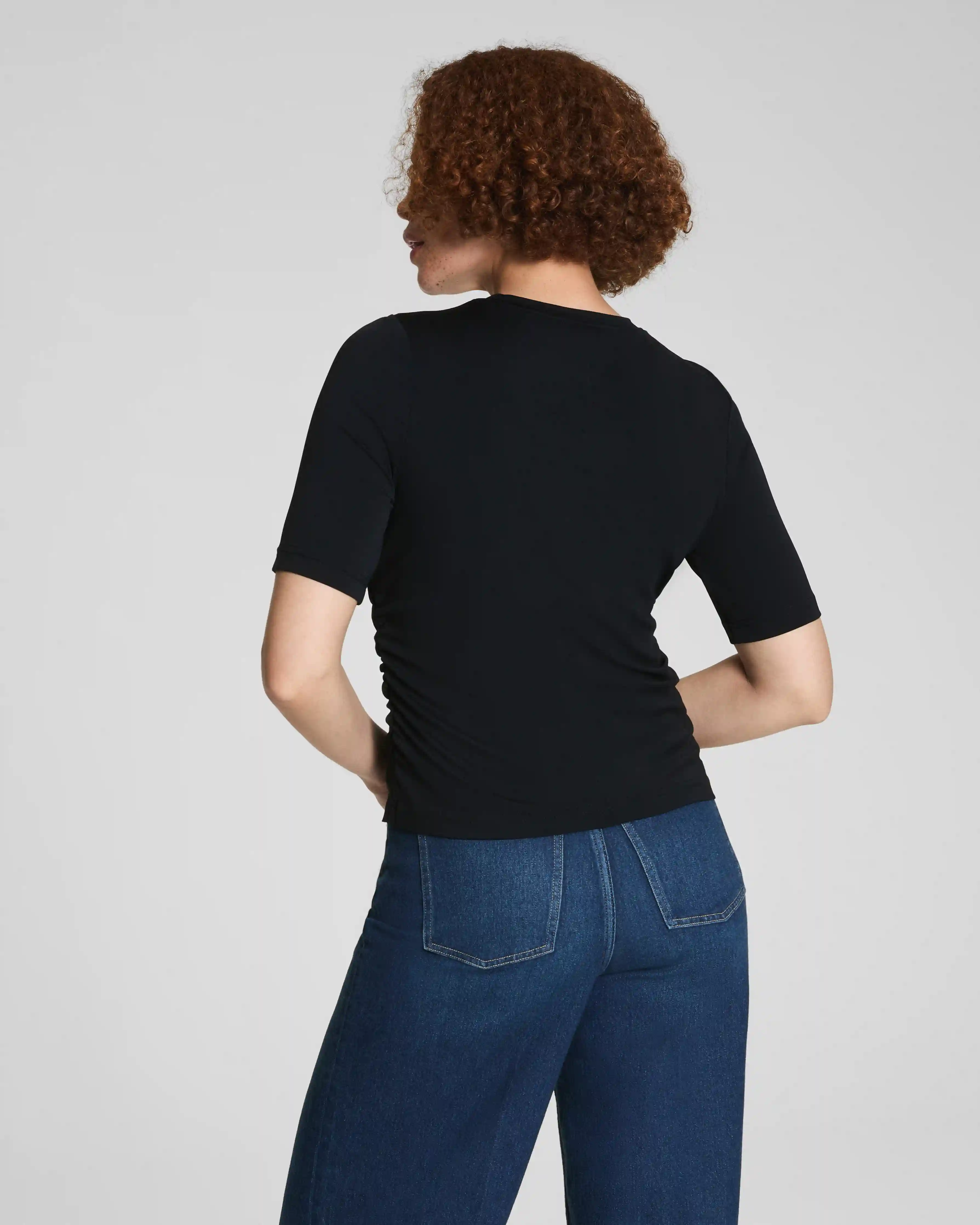 Alternative view of SPANX® Sleek Jersey Elbow Sleeve Ruched Top | Classic Black