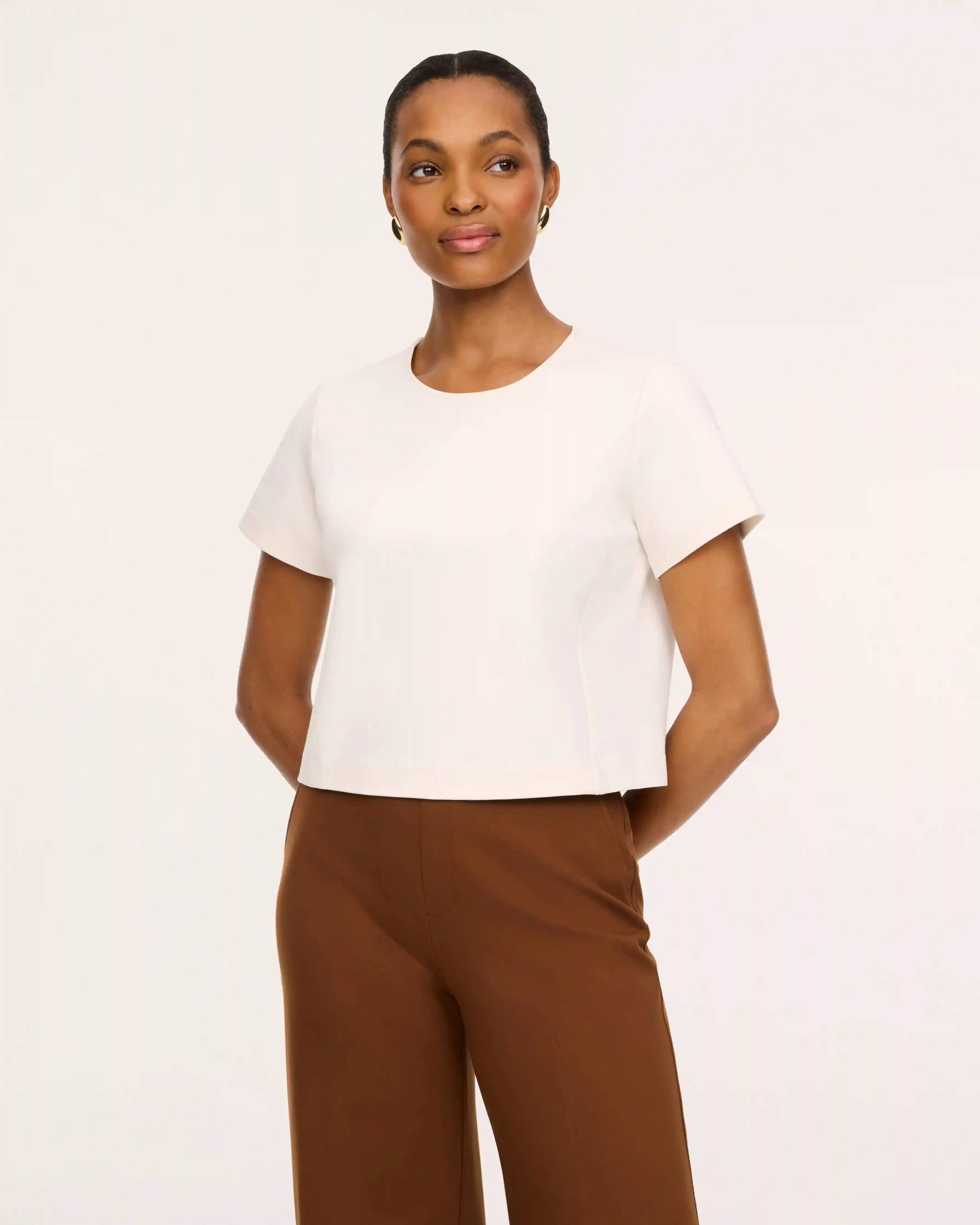 SPANX® Ponte Crewneck Cropped Tee | Ivory