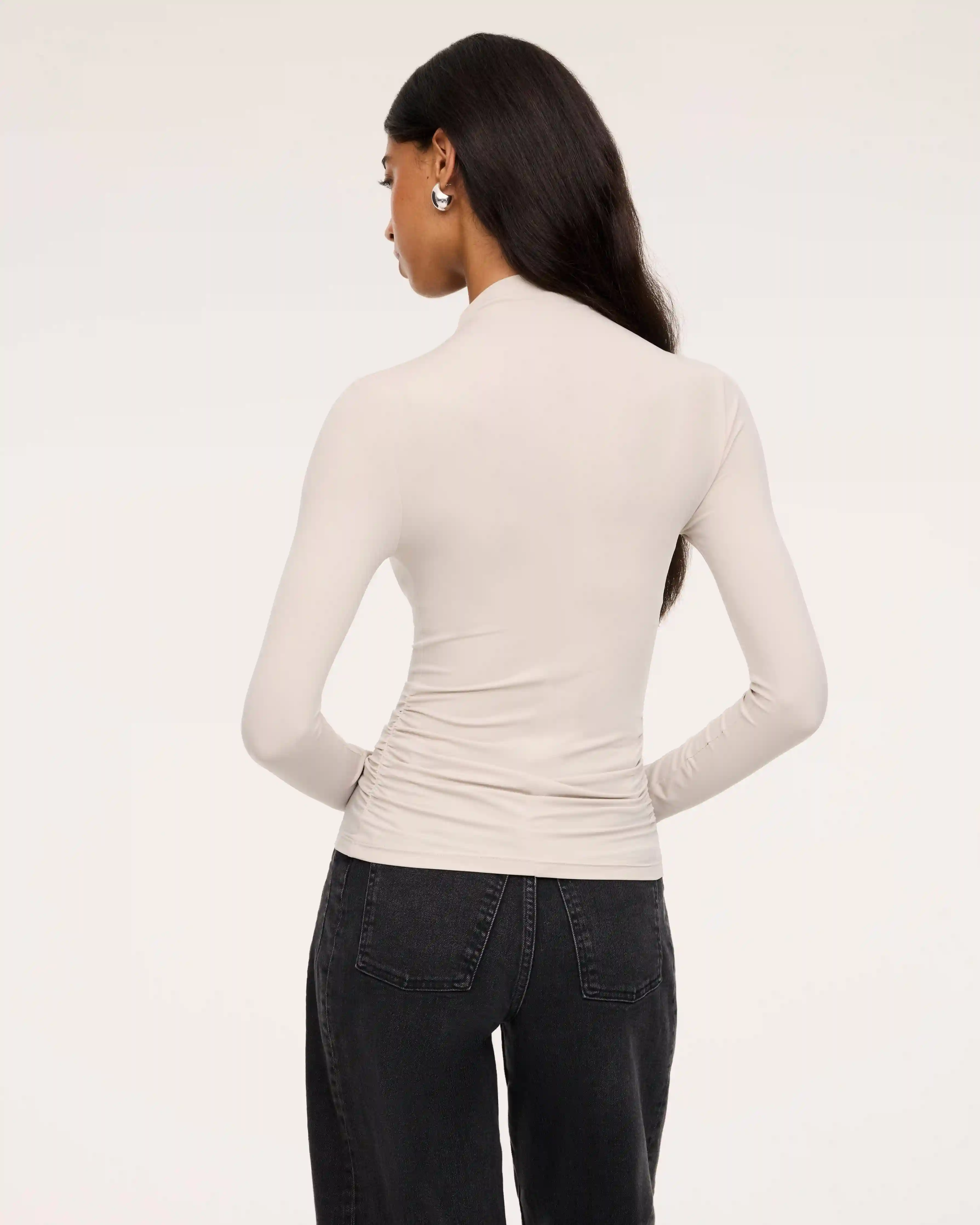 Alternative view of SPANXsmooth® Jersey Mock Neck Long Sleeve Ruched Top | Bone