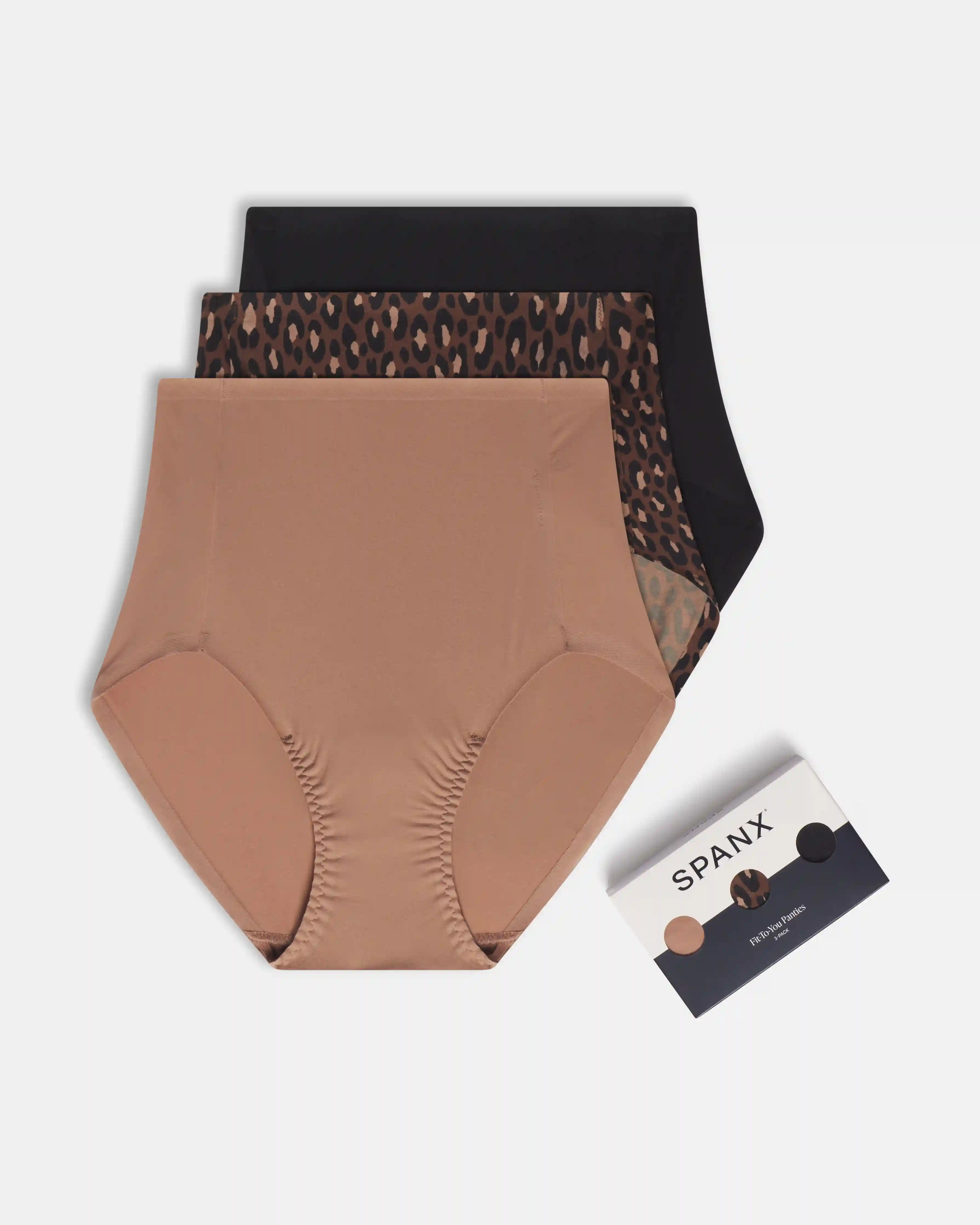 SPANXsmooth®  Fit-To-You Brief 3-Pack Box | Cafe Au Lait/Iconic Leopard/Very Black