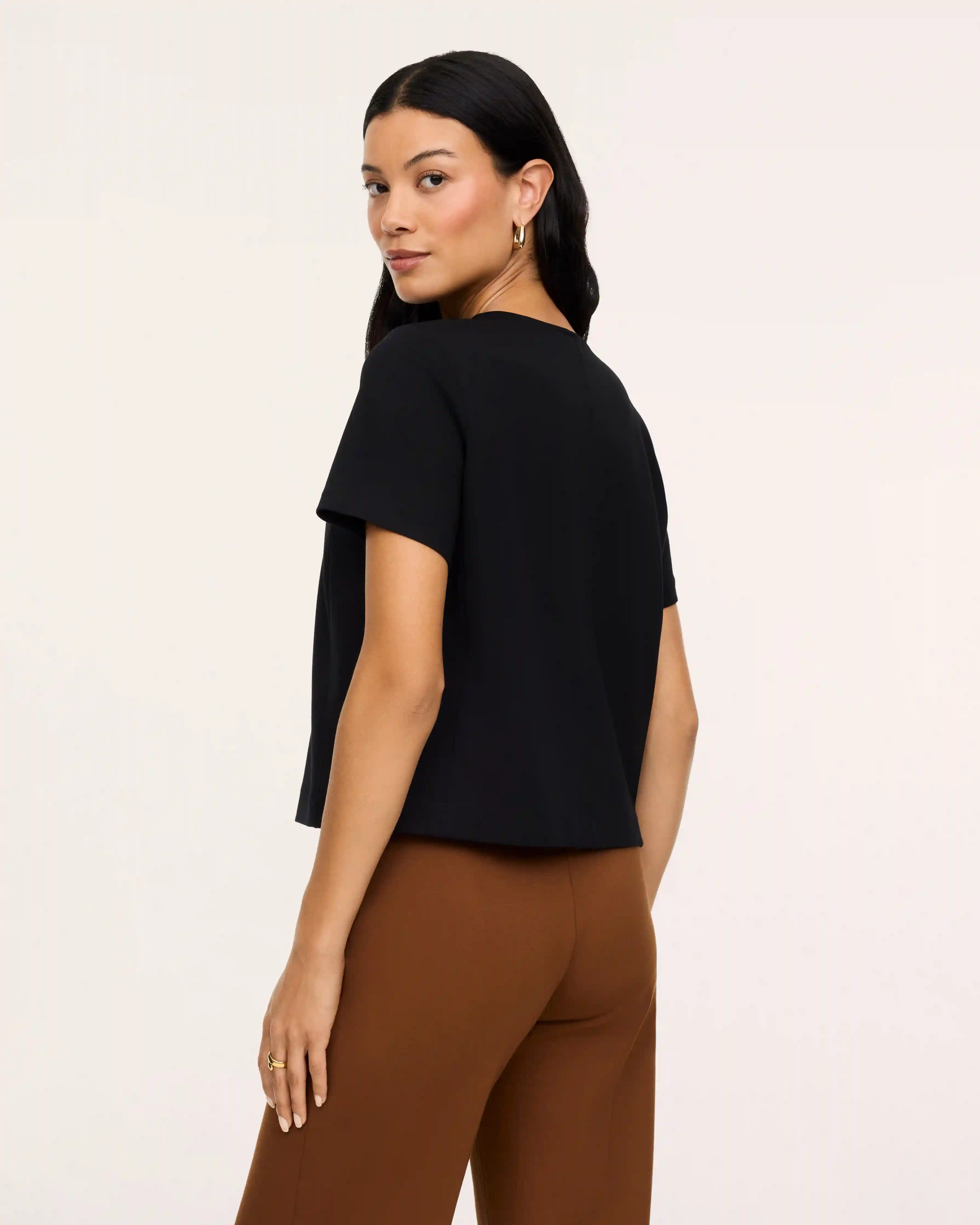 Alternative view of SPANX® Ponte Crewneck Cropped Tee | Classic Black