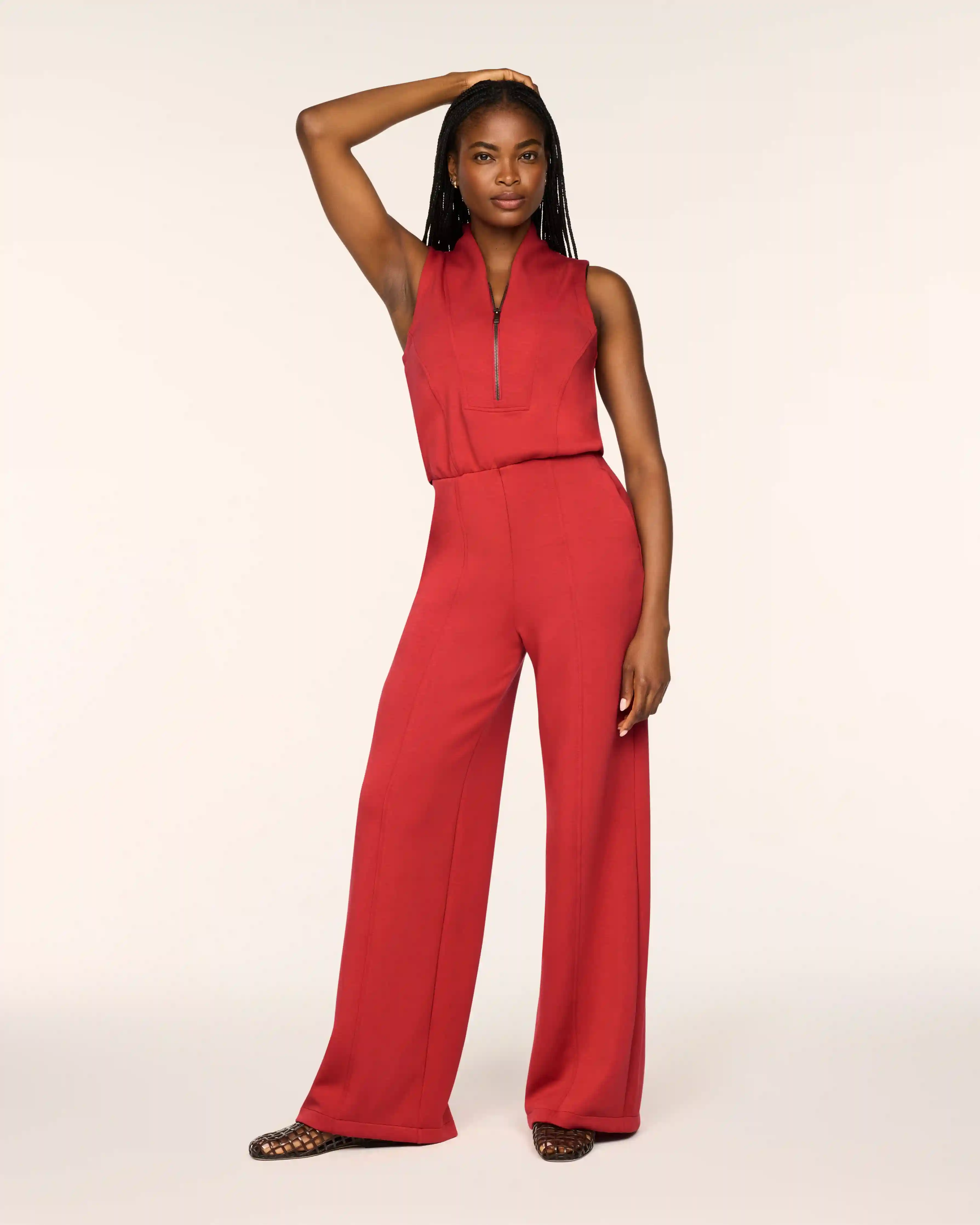 SPANX AirEssentials® Shawl Collar Half Zip Jumpsuit | Lip Stain