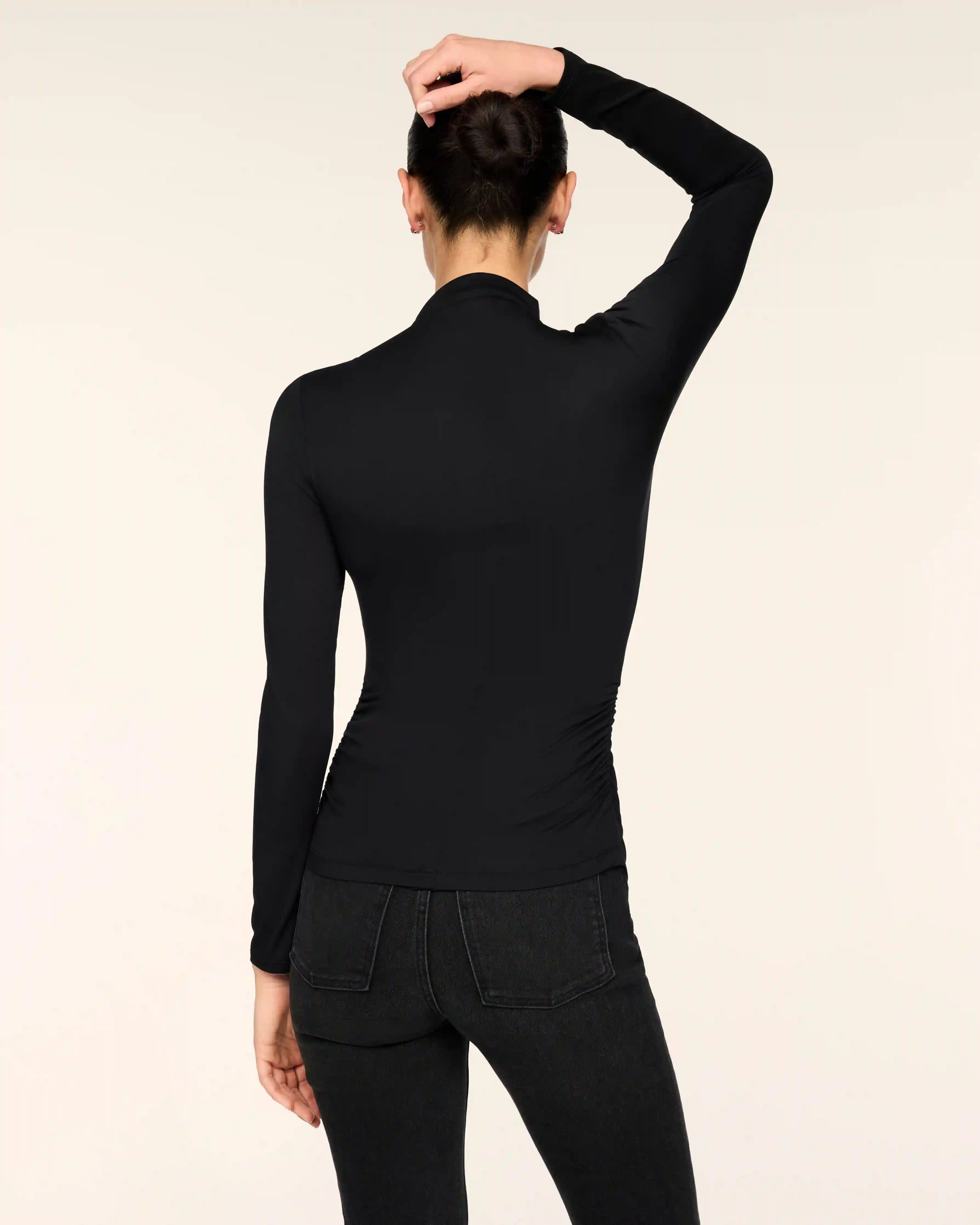 Alternative view of SPANXsmooth® Jersey Mock Neck Long Sleeve Ruched Top | Classic Black