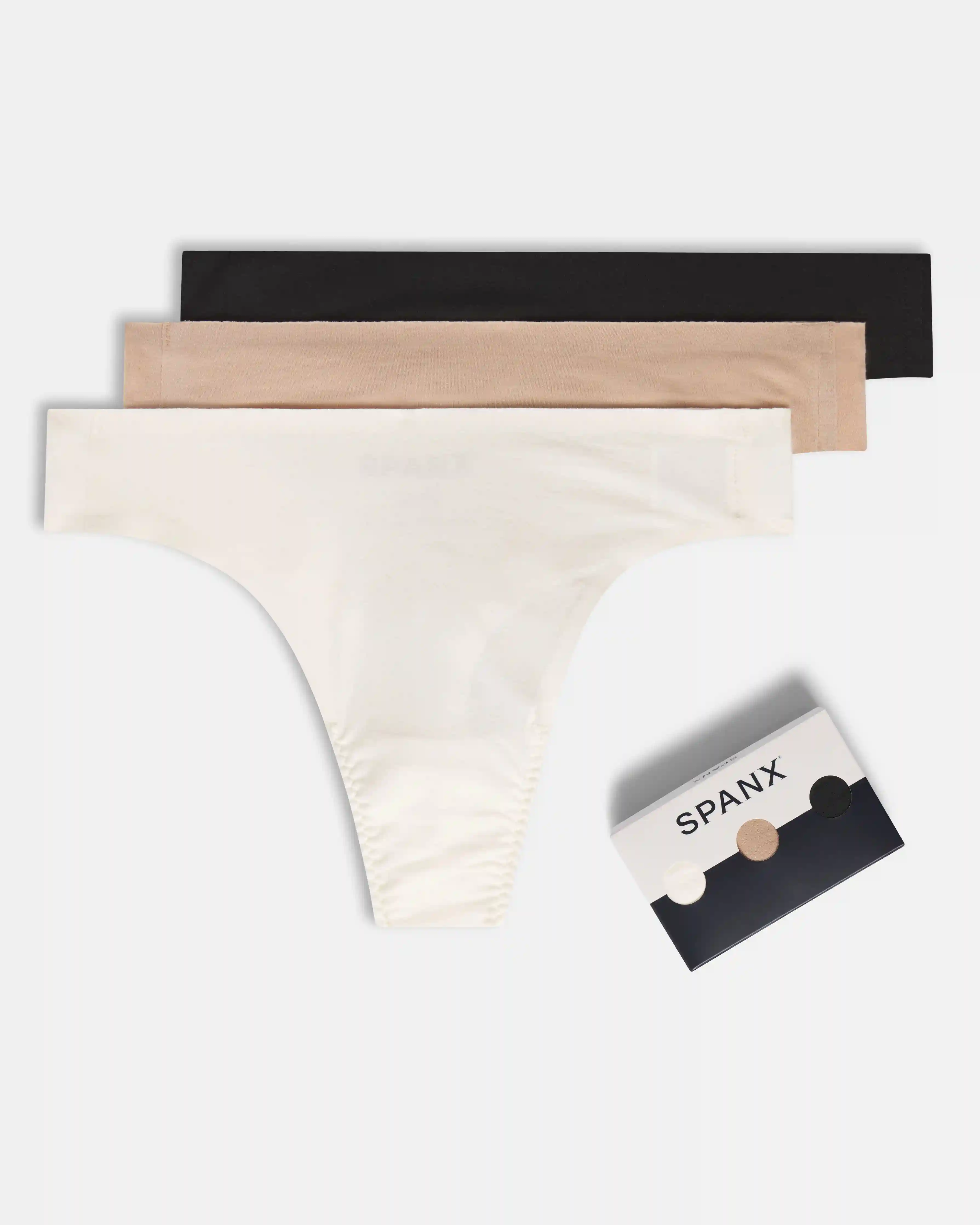 SPANXsmooth®  Fit-To-You Supima® Cotton Thong 3-Pack | Powder/Toasted Oatmeal/Very Black