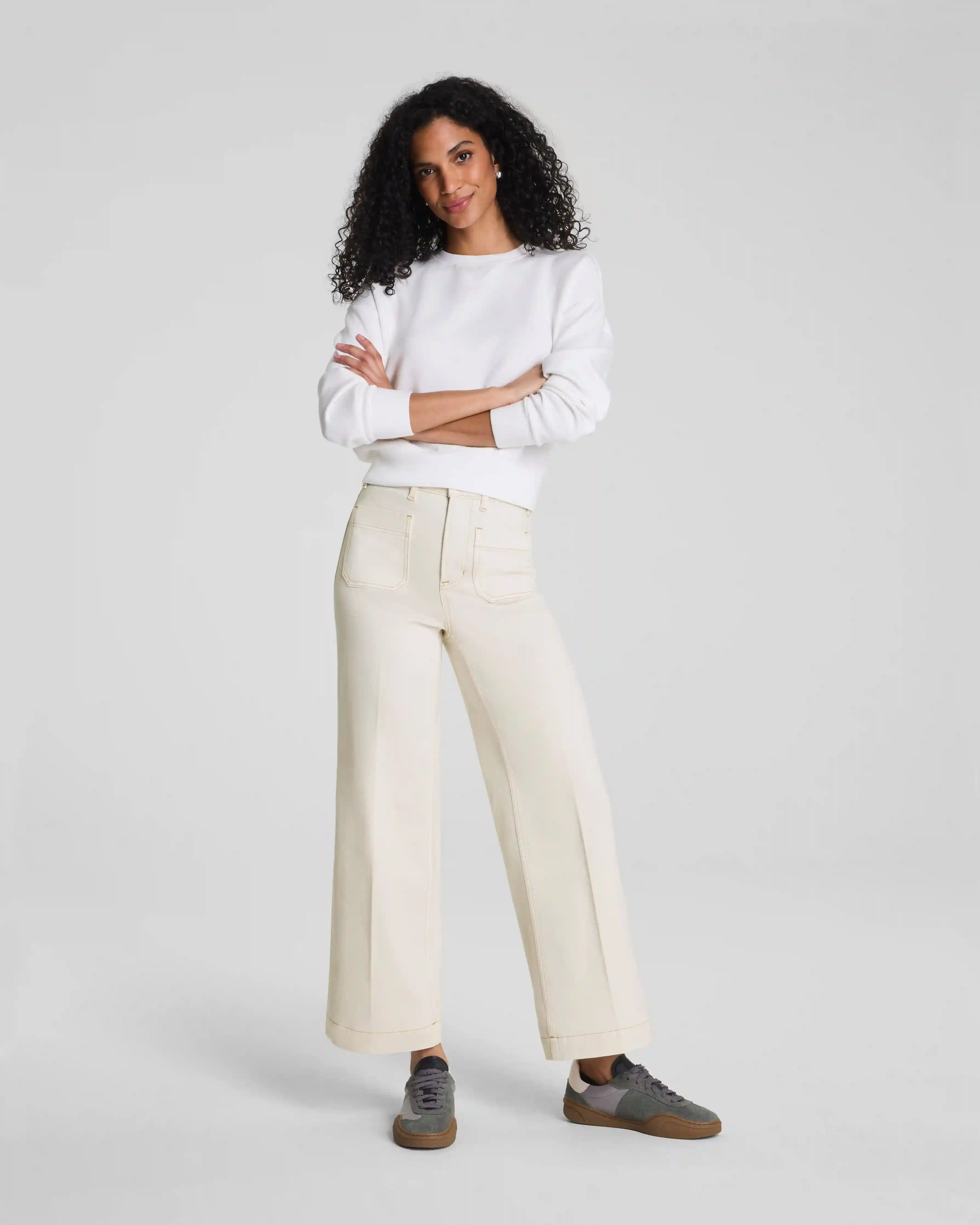 SPANXshape®  Authentic 360 Cropped Wide Leg Jeans with Patch Pockets | Alabaster