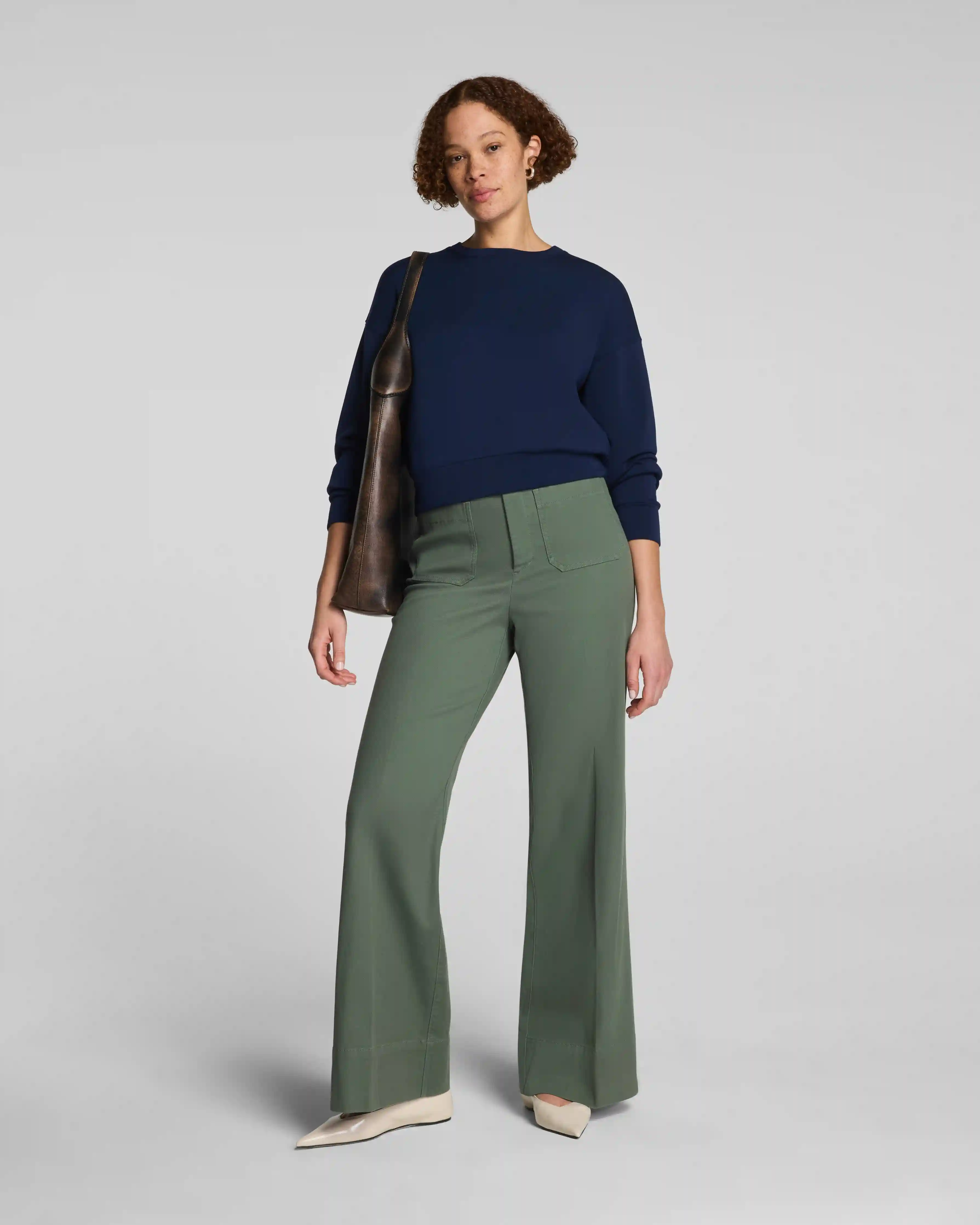 SPANXsupersmooth®  Stretch Twill Wide Leg Pant with Patch Pockets | Eucalyptus