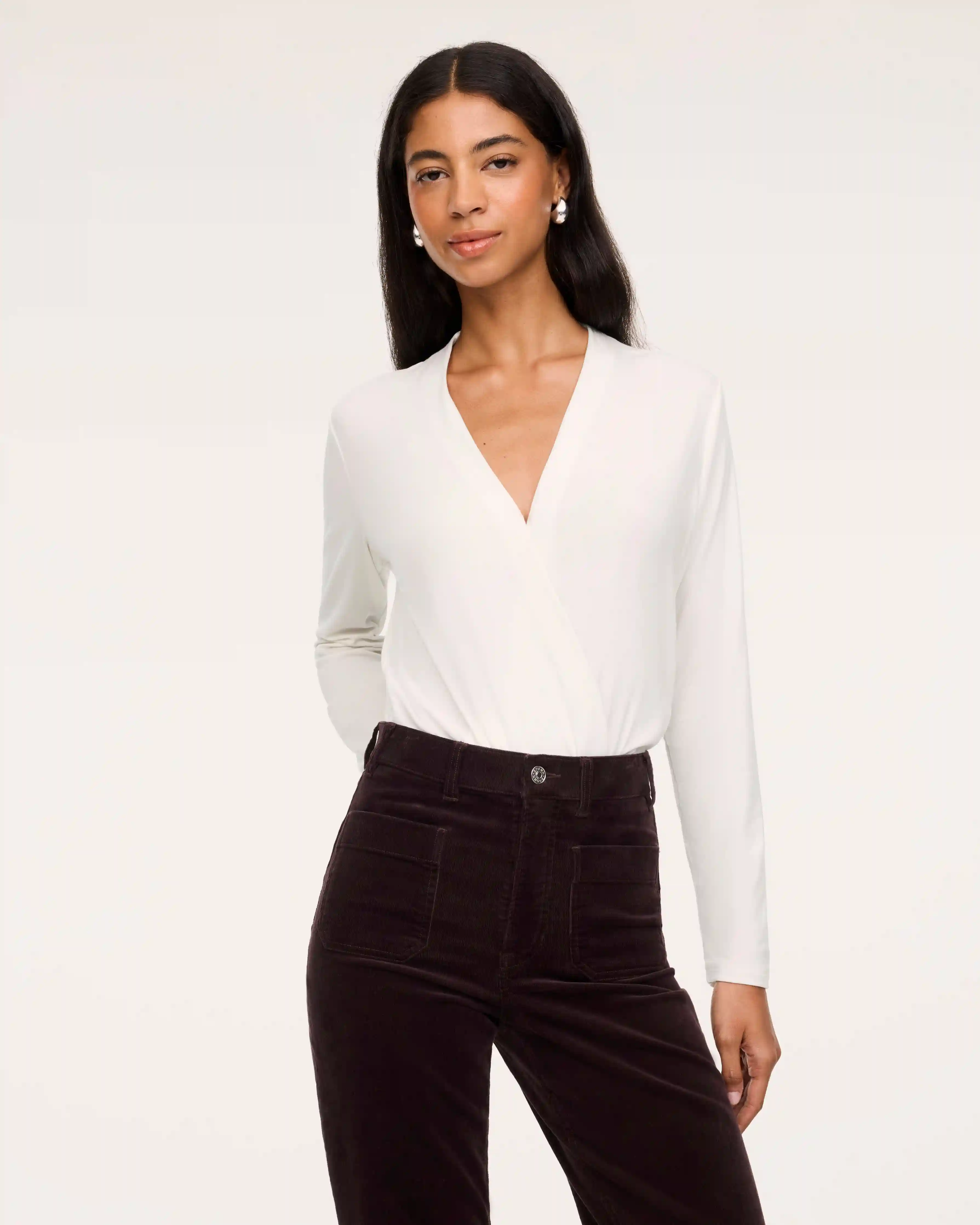 SPANX® CashKnit Long Sleeve Wrap Bodysuit | Ivory