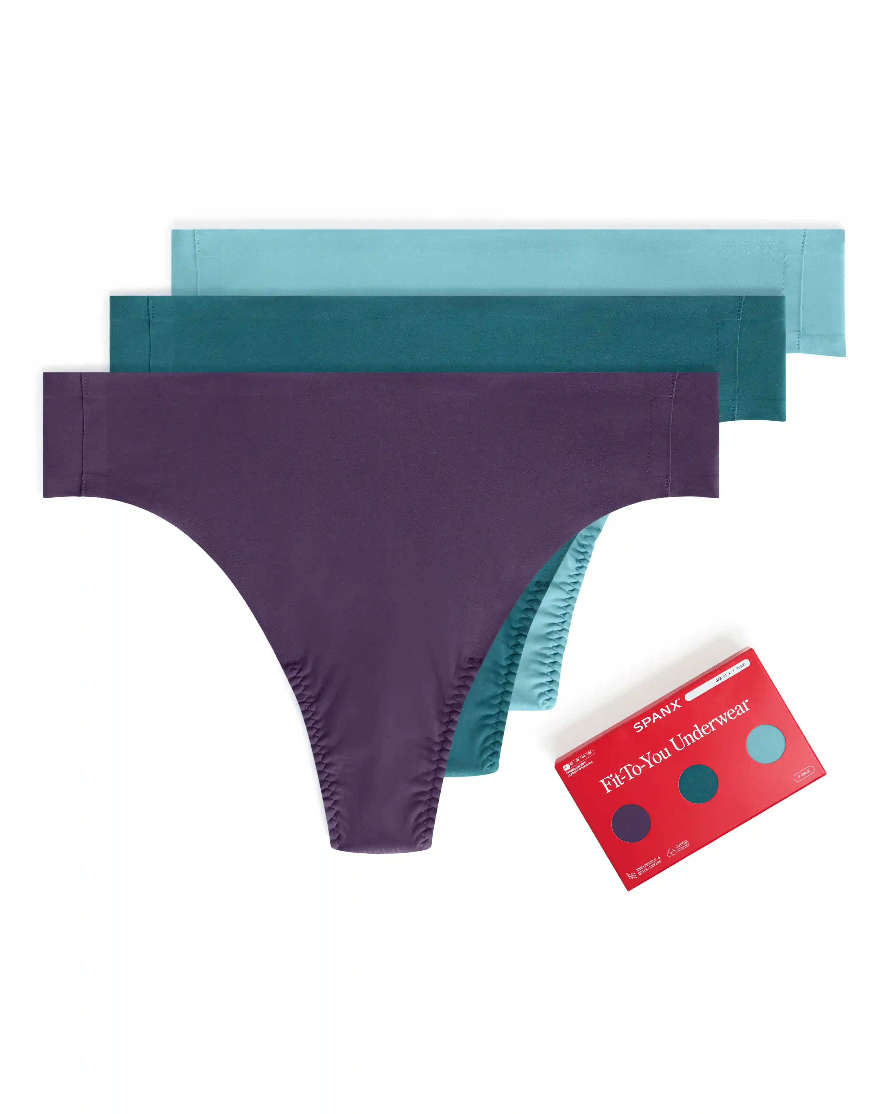 SPANXsmooth® Fit-To-You Thong 3-Pack Box | Evening Lilac/Spruce/Patina