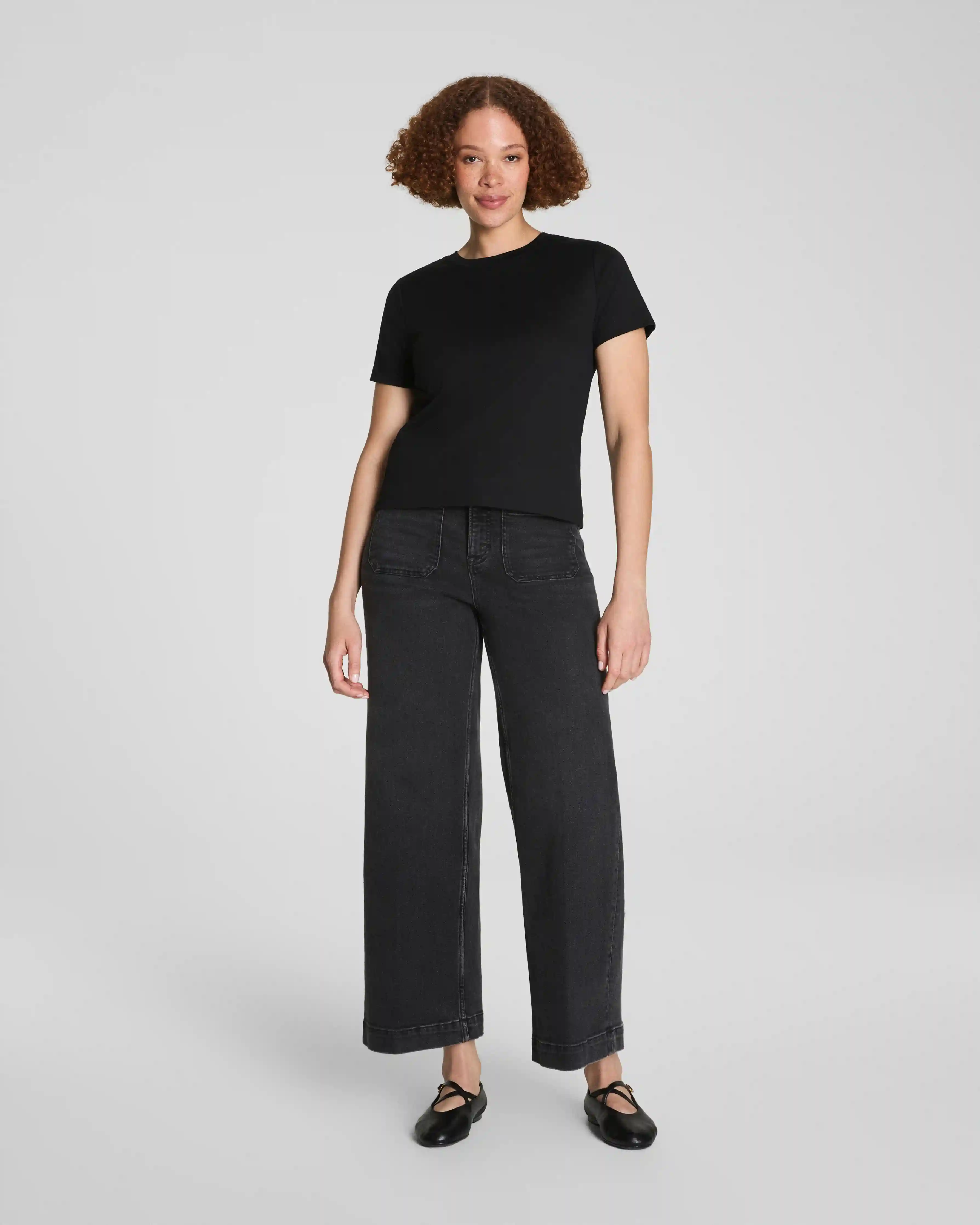 SPANXshape®  Authentic 360 Cropped Wide Leg Jeans with Patch Pockets | Carbon