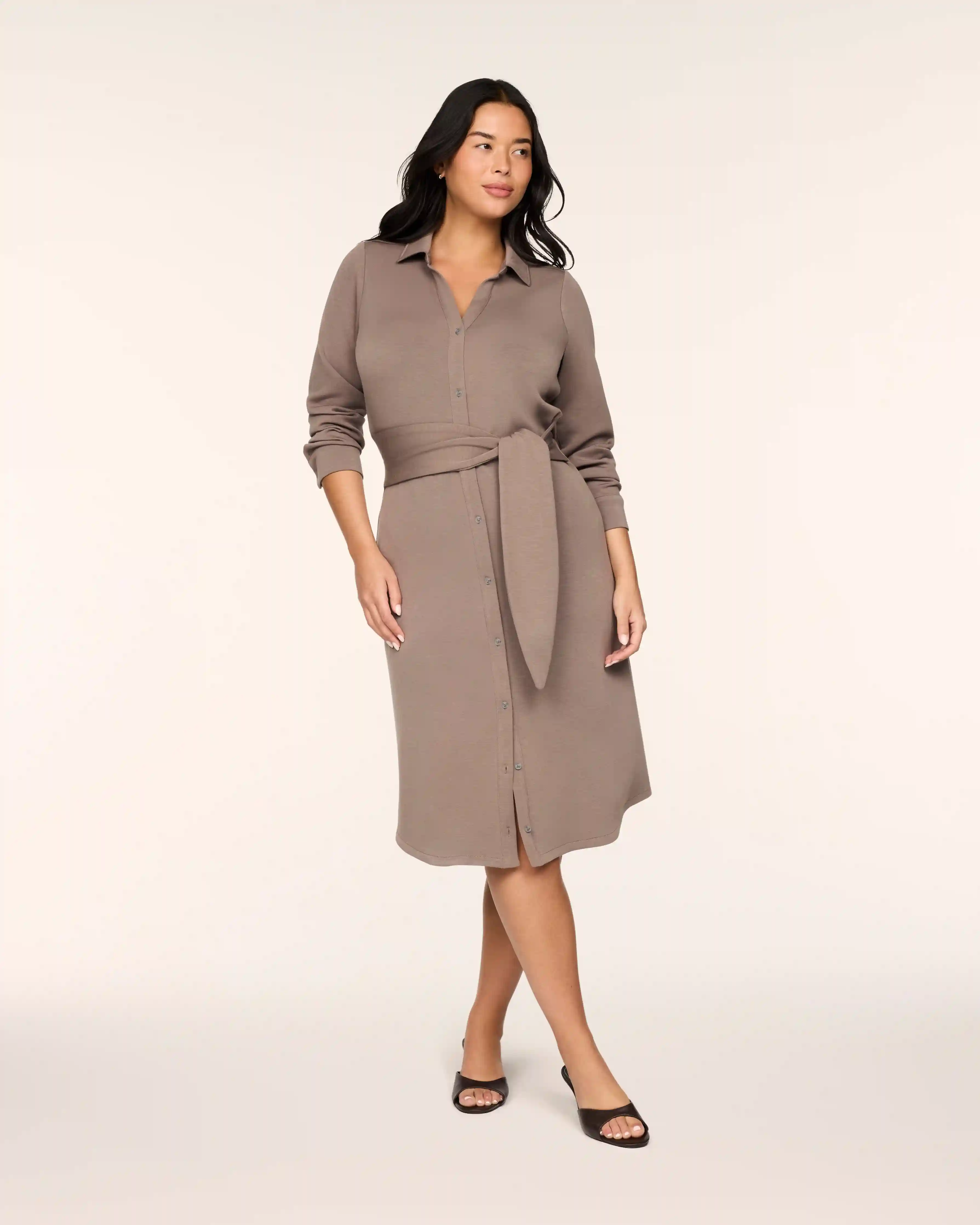 SPANX AirEssentials® Tie-Waist Midi Shirt Dress | Ironstone