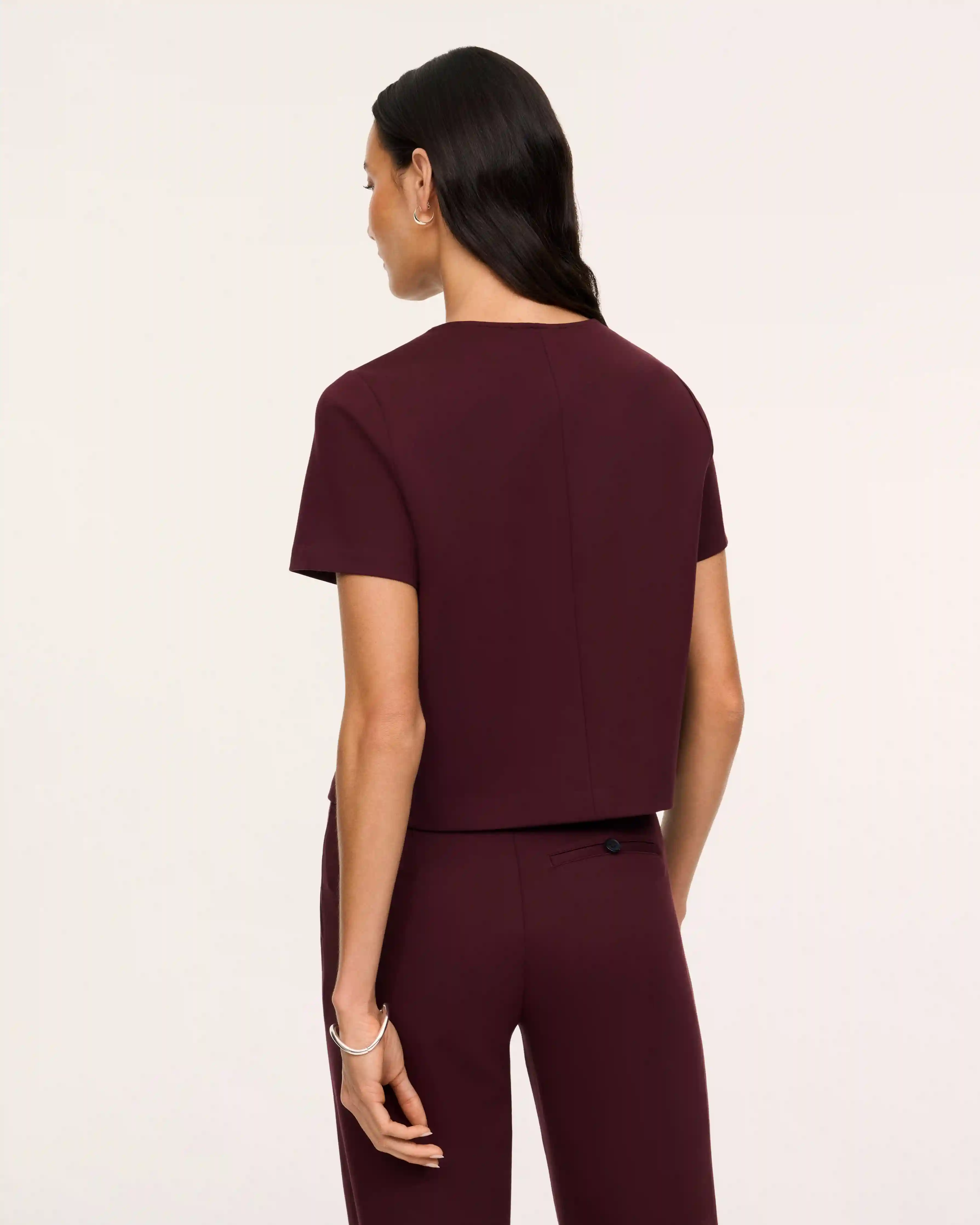 Alternative view of SPANX® Ponte Crewneck Cropped Tee | Fig Noir
