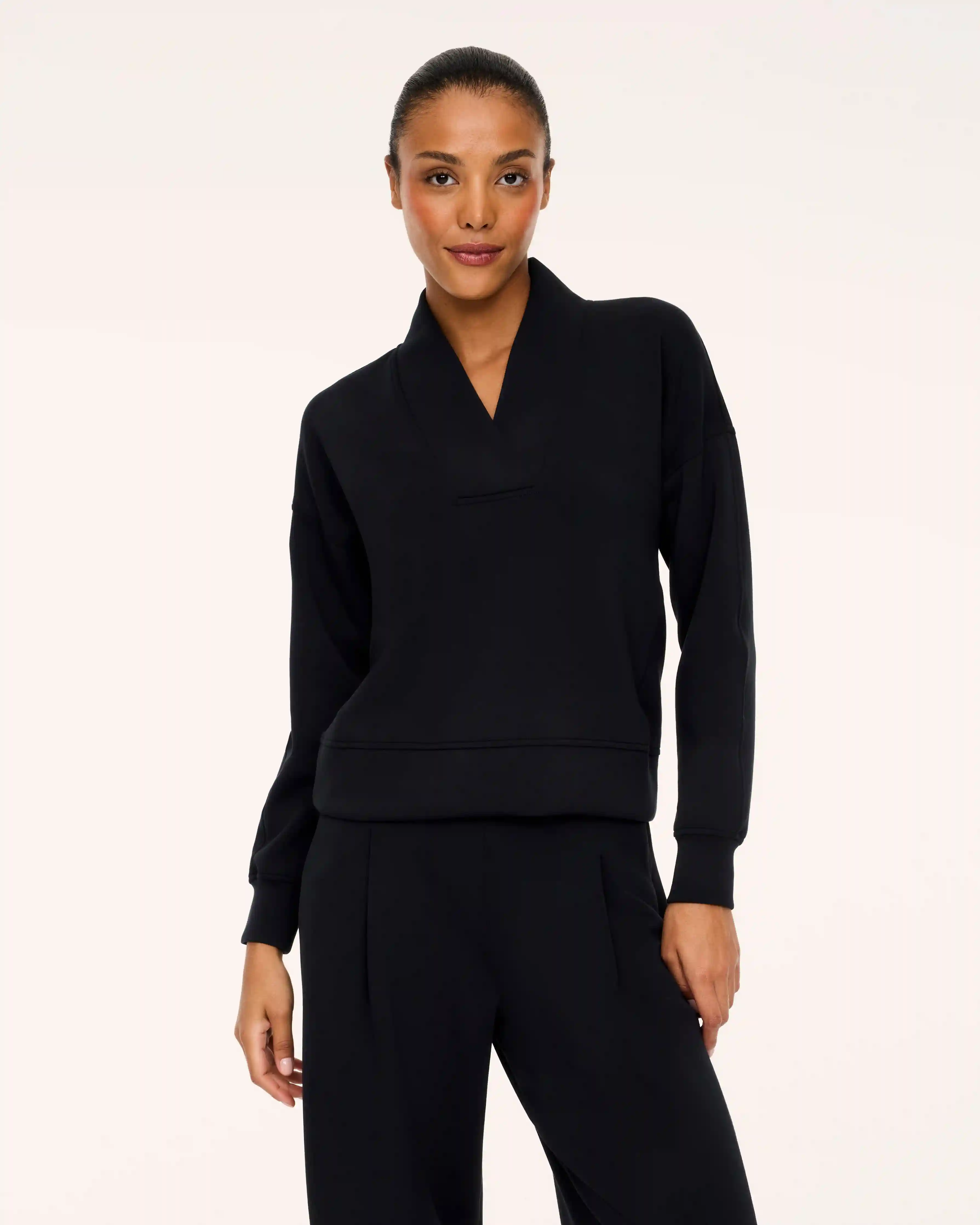 SPANX AirEssentials® V-Neck Long Sleeve Top | Very Black
