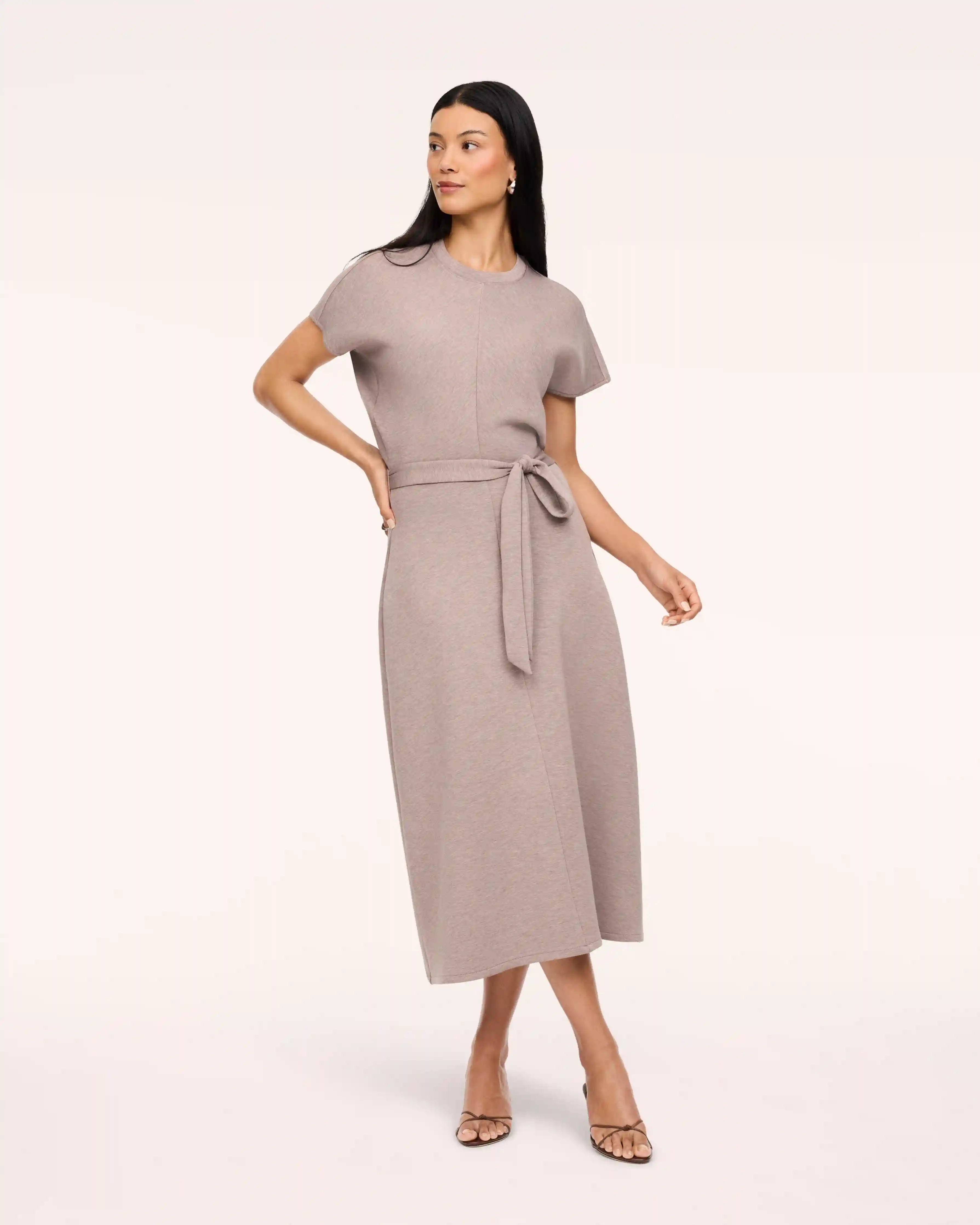 SPANX AirEssentials® Draped Tie-Waist Maxi Dress | Taupe Heather