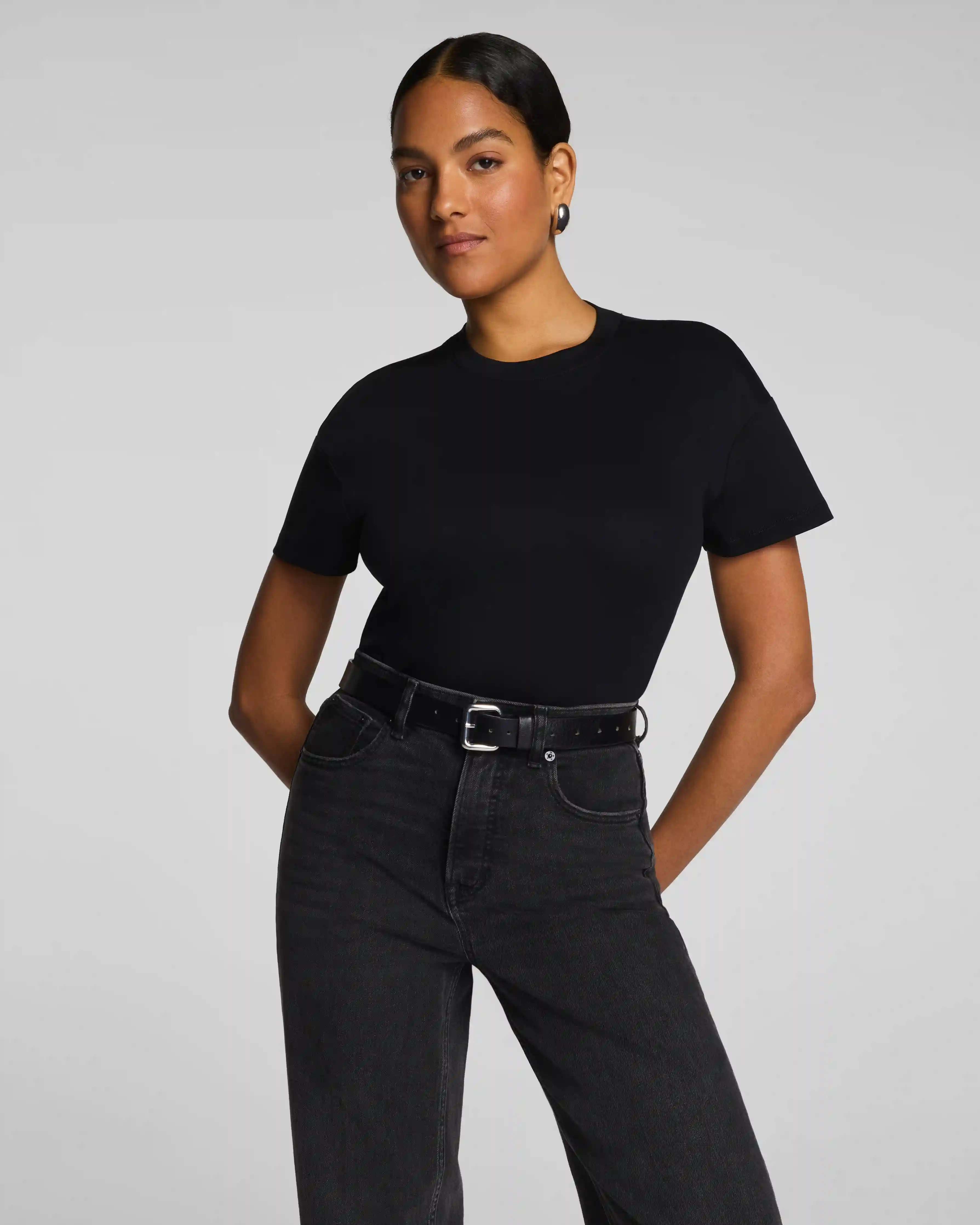 Alternative view of SPANX® Lightweight Cotton Crewneck Short Sleeve Bodysuit | Classic Black