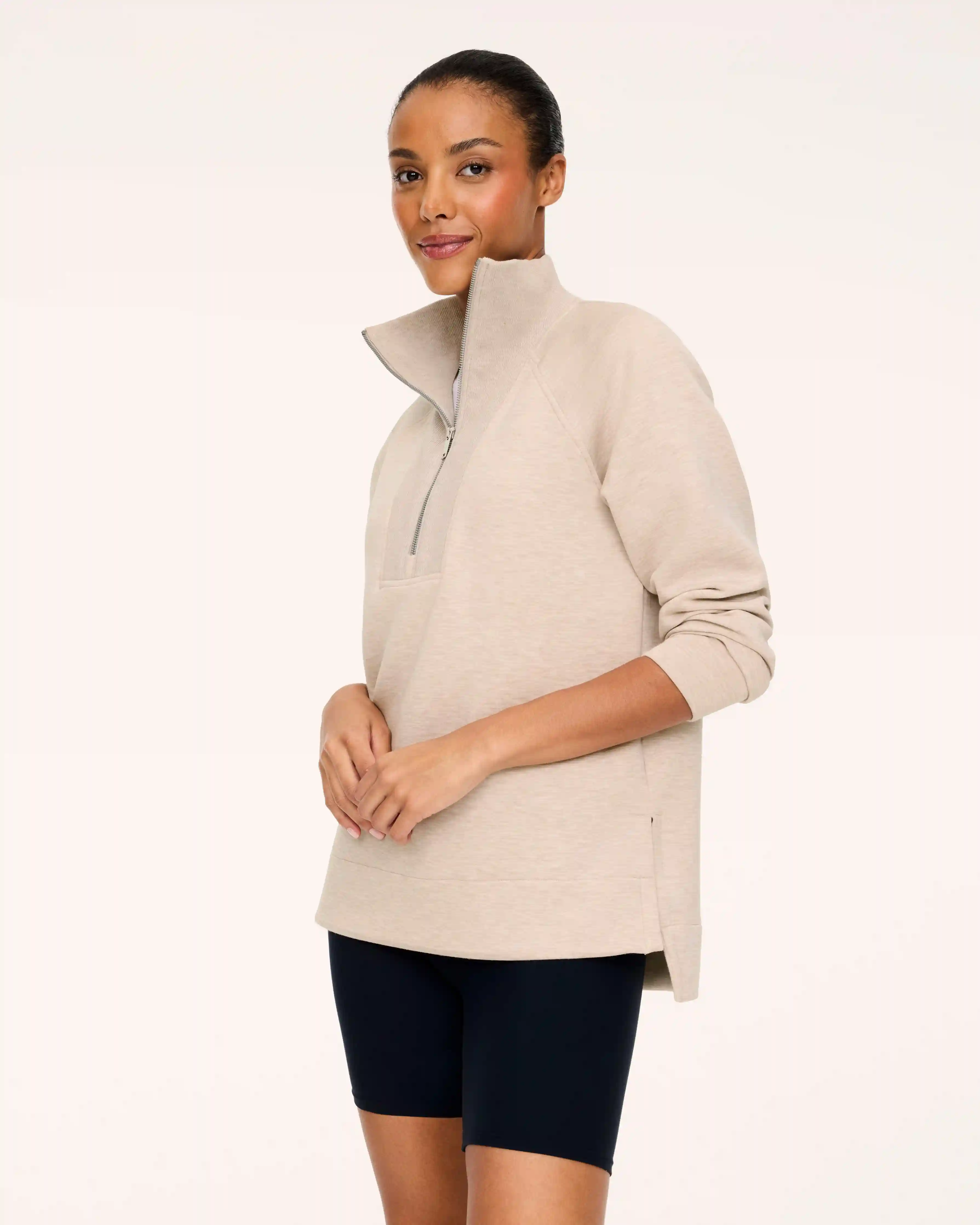 SPANX AirEssentials® Brushed Half Zip Tunic | Bone Heather