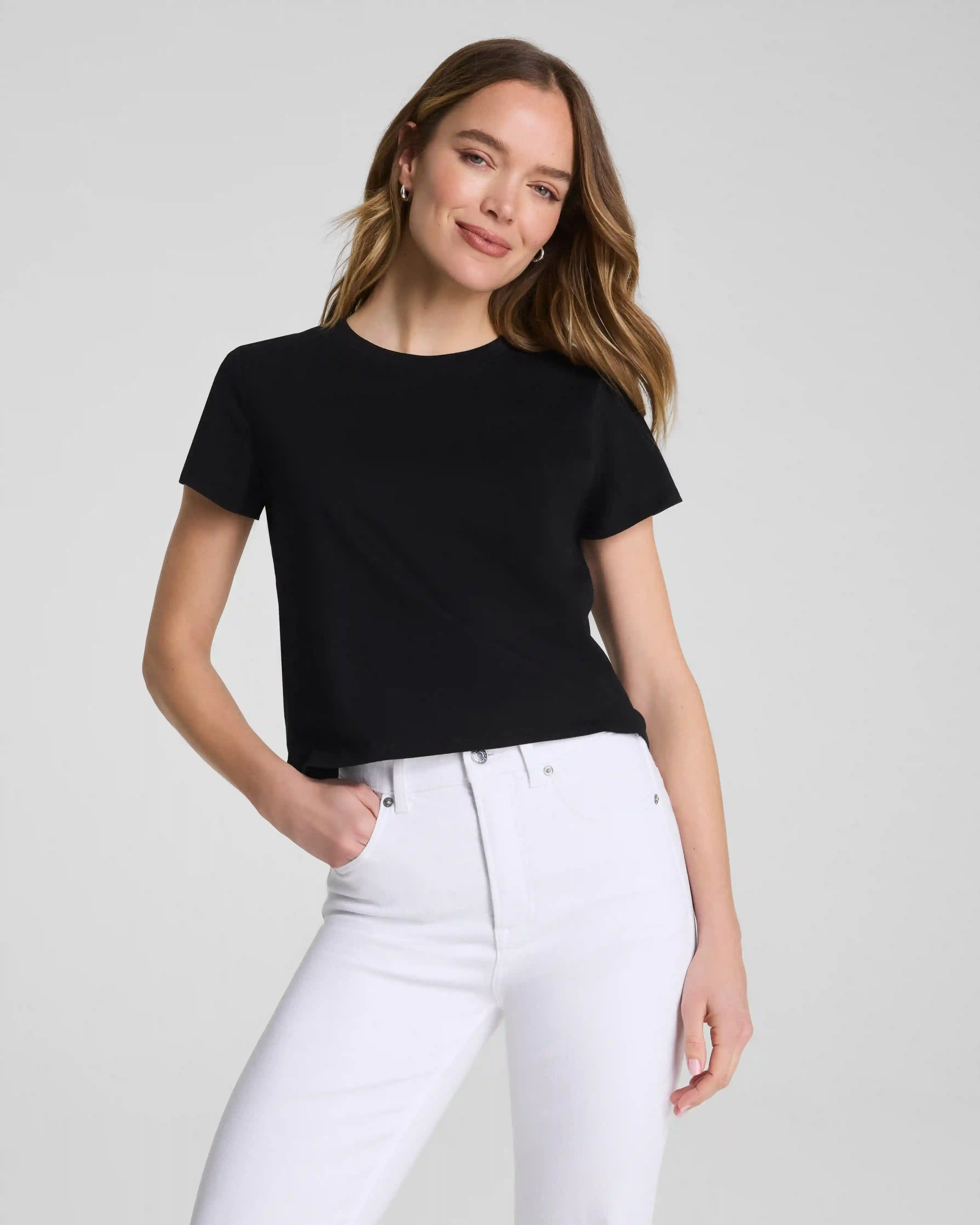 karla welch for SPANX® Cropped 70s Tee | Classic Black