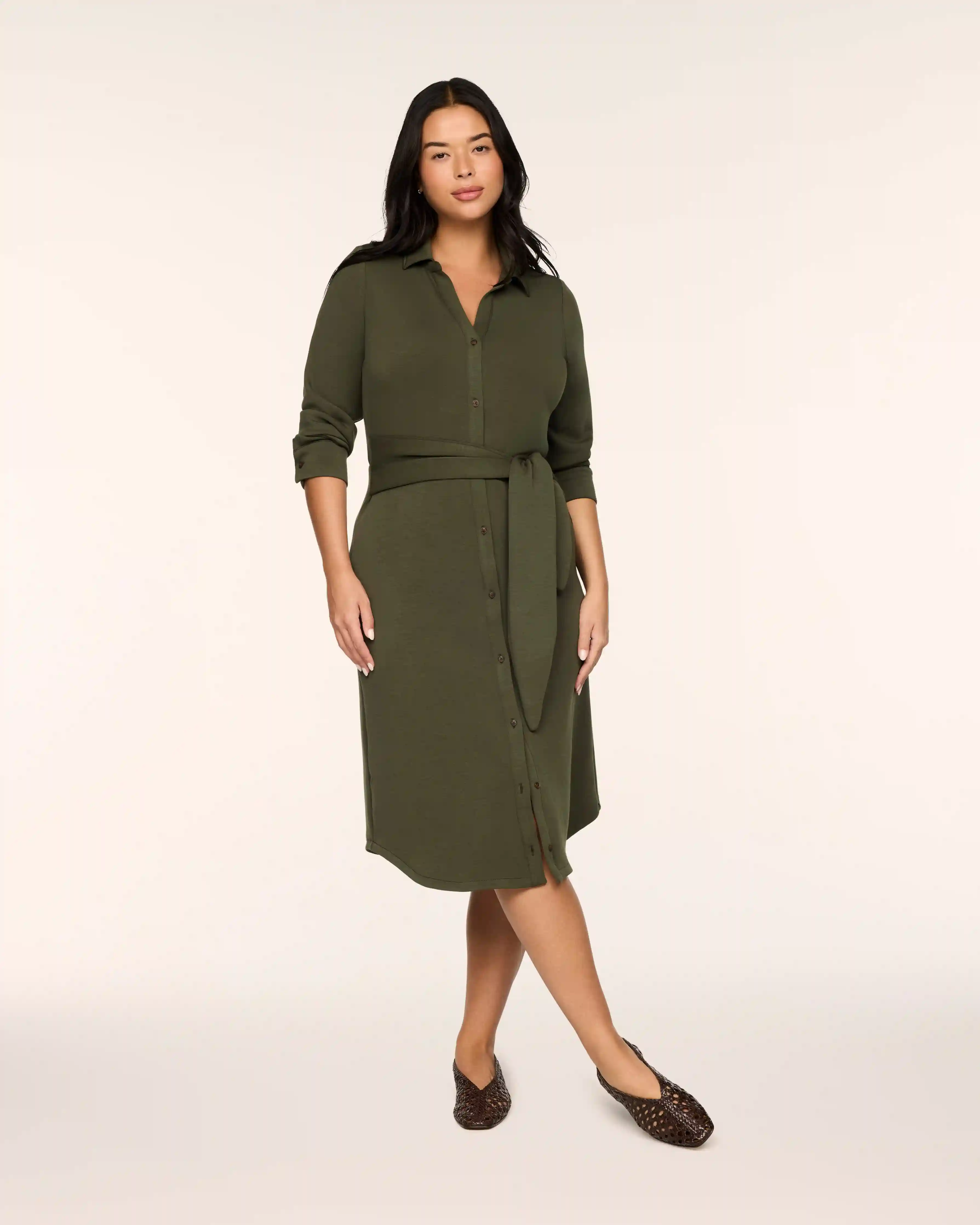 SPANX AirEssentials® Tie-Waist Midi Shirt Dress | Monstera