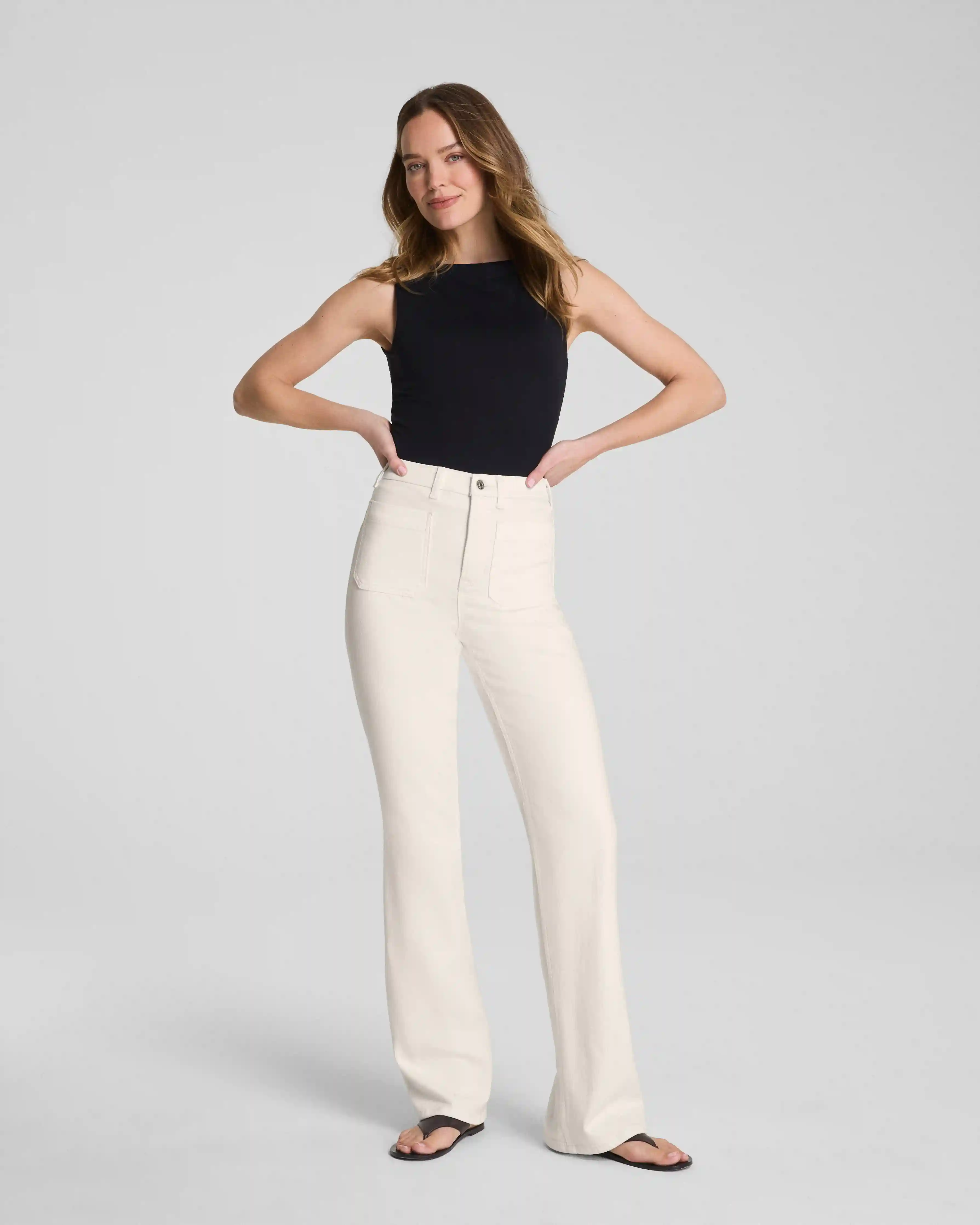 SPANXshape®  Authentic 360 Easy Flare Jeans with Patch Pockets | Alabaster
