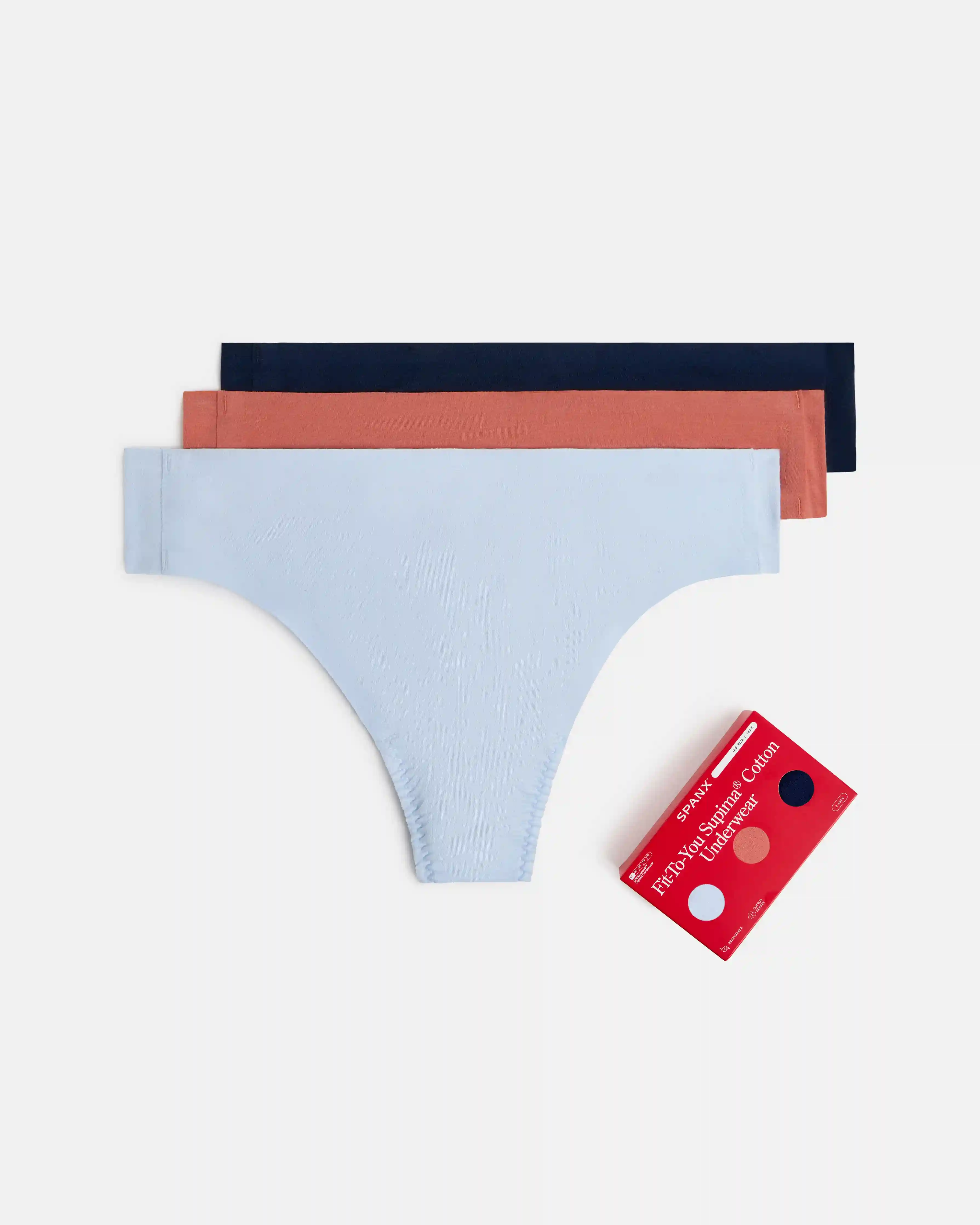SPANXsmooth®  Fit-To-You Supima® Cotton Thong 3-Pack Box | Summit/Clay/Timeless Navy
