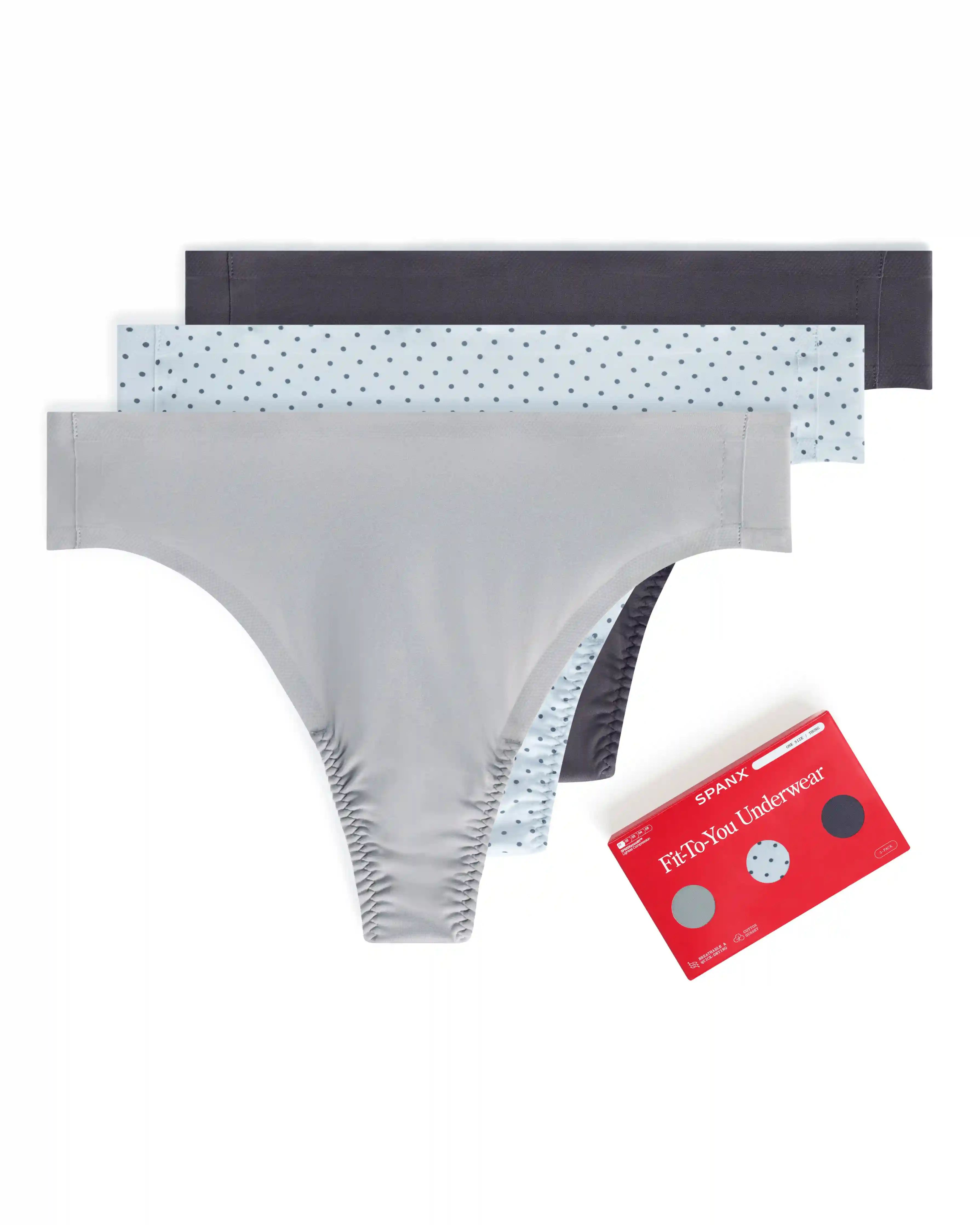 SPANXsmooth® Fit-To-You Thong 3-Pack Box | Basalt/Daydream Polka Dot/Dark Slate
